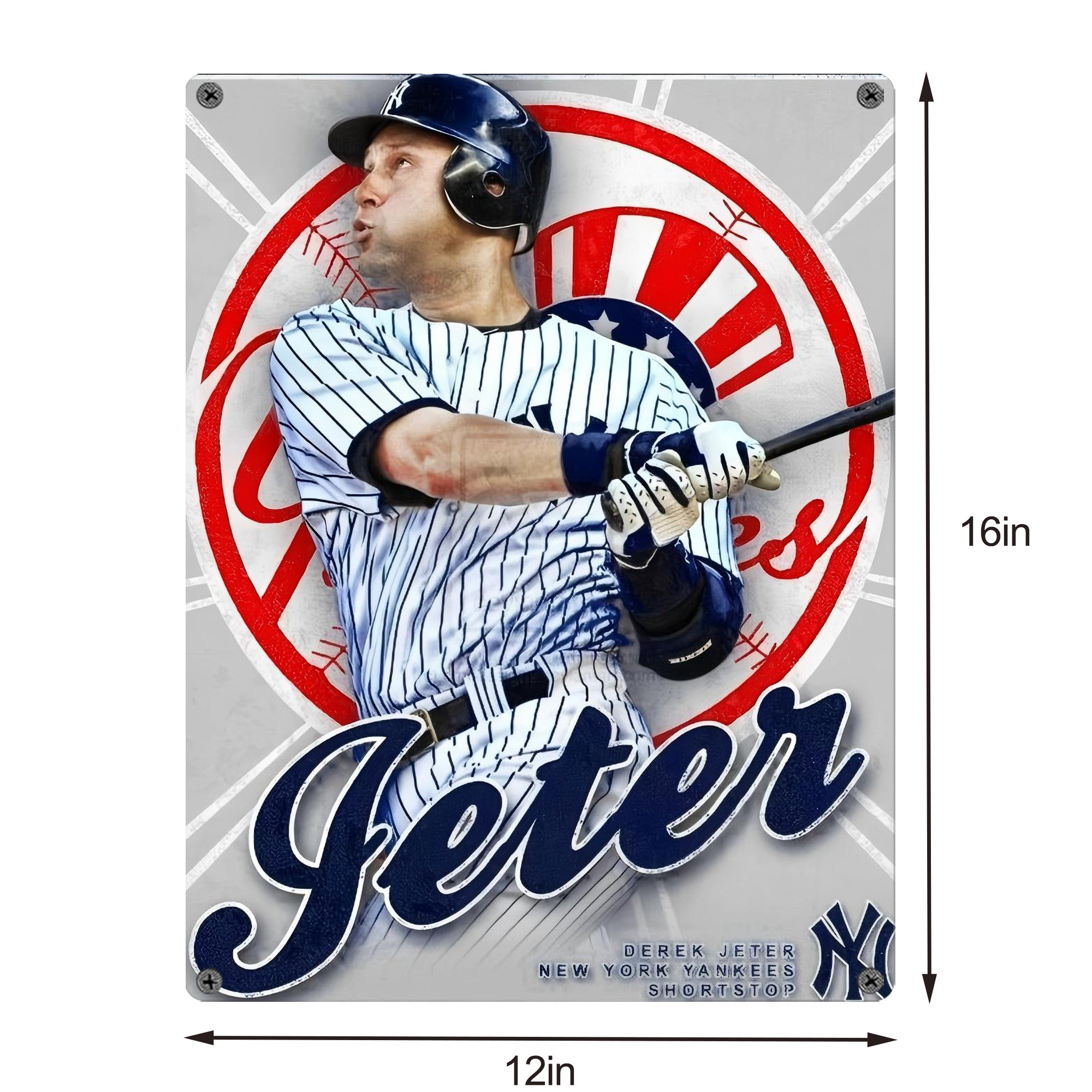 Derek Jeter 62 Vintage Metal Tin Sign 12x16inch – Retro Wall Art Decor For Home, Bar, Kitchen, Bedroom, Office – Durable Iron Sheet Poster, Easy To Hang, Full-Color Printing