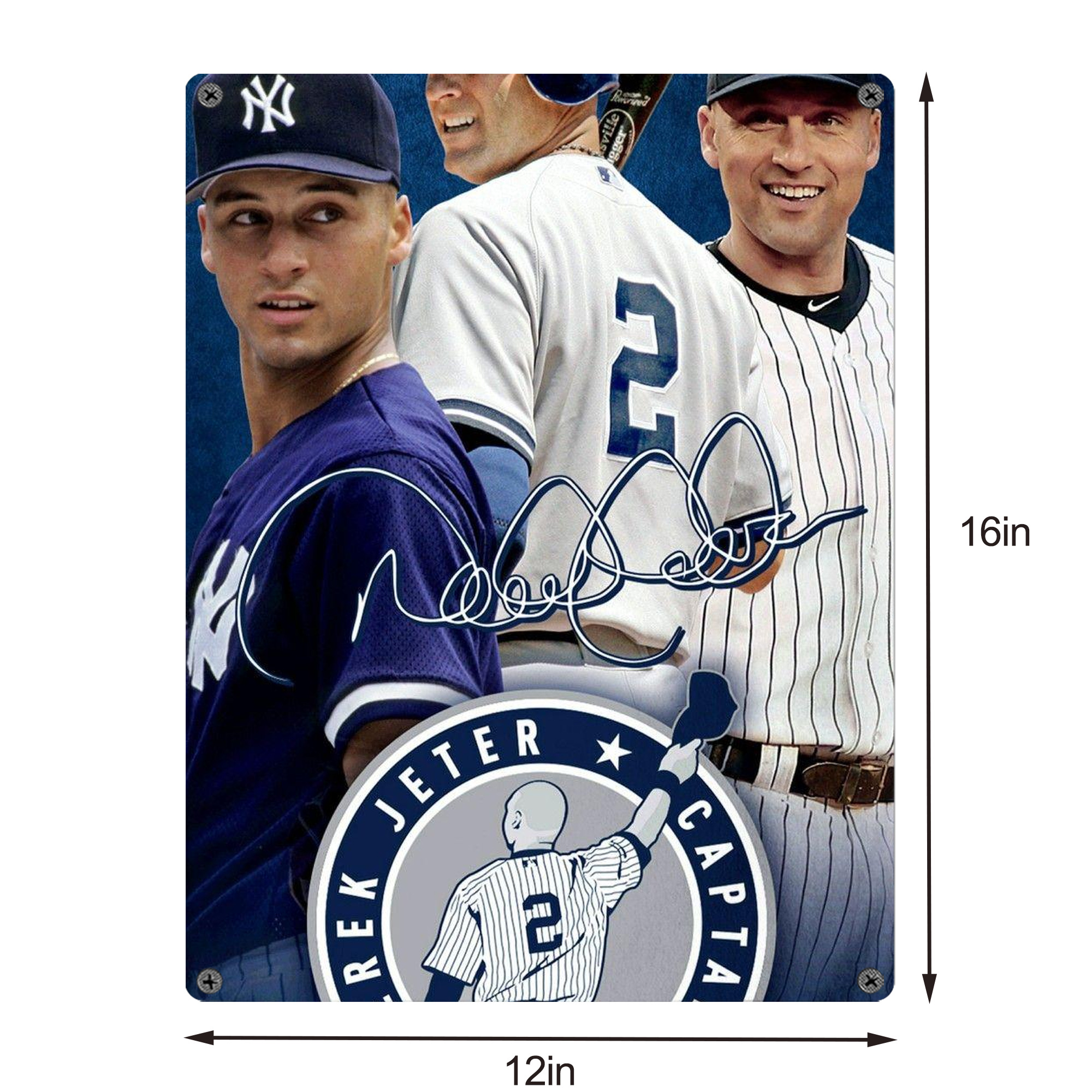 Derek Jeter 92 Vintage Metal Tin Sign 12x16inch – Retro Wall Art Decor For Home, Bar, Kitchen, Bedroom, Office – Durable Iron Sheet Poster, Easy To Hang, Full-Color Printing