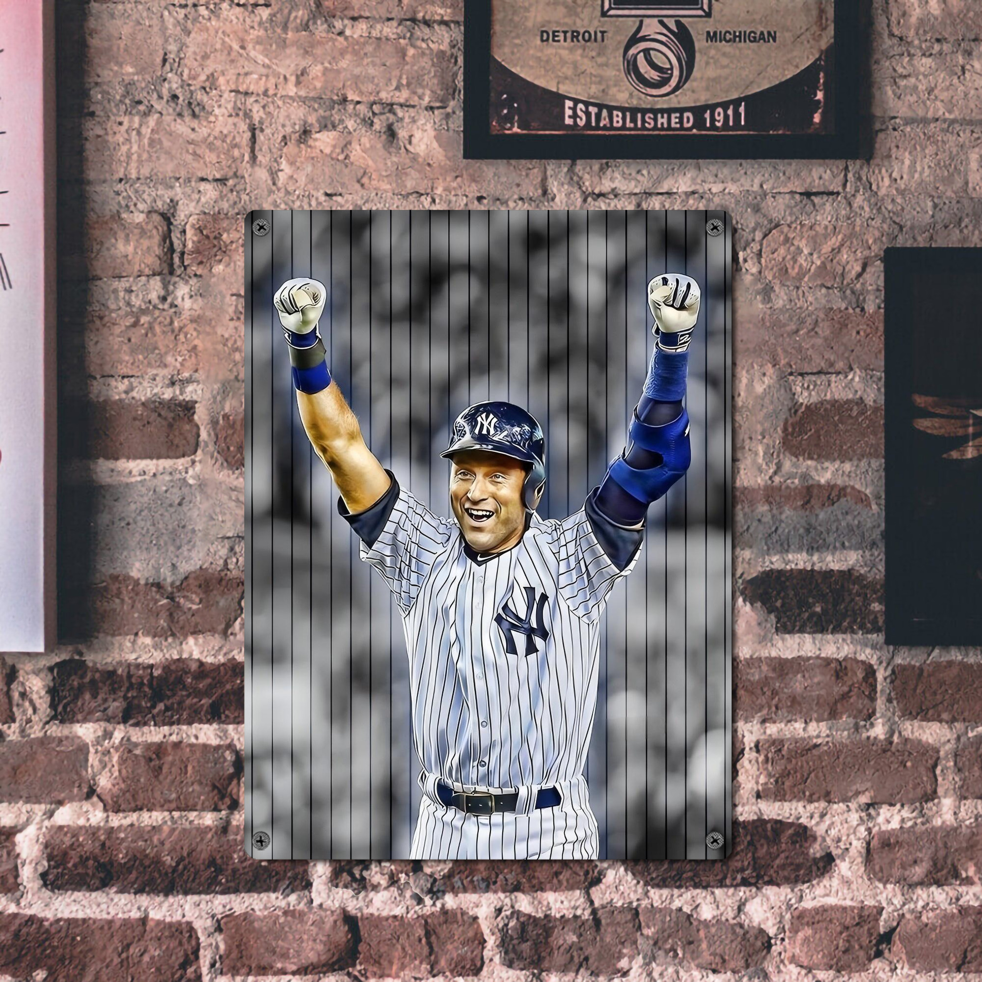 Derek Jeter 96 Vintage Metal Tin Sign 12x16inch – Retro Wall Art Decor For Home, Bar, Kitchen, Bedroom, Office – Durable Iron Sheet Poster, Easy To Hang, Full-Color Printing