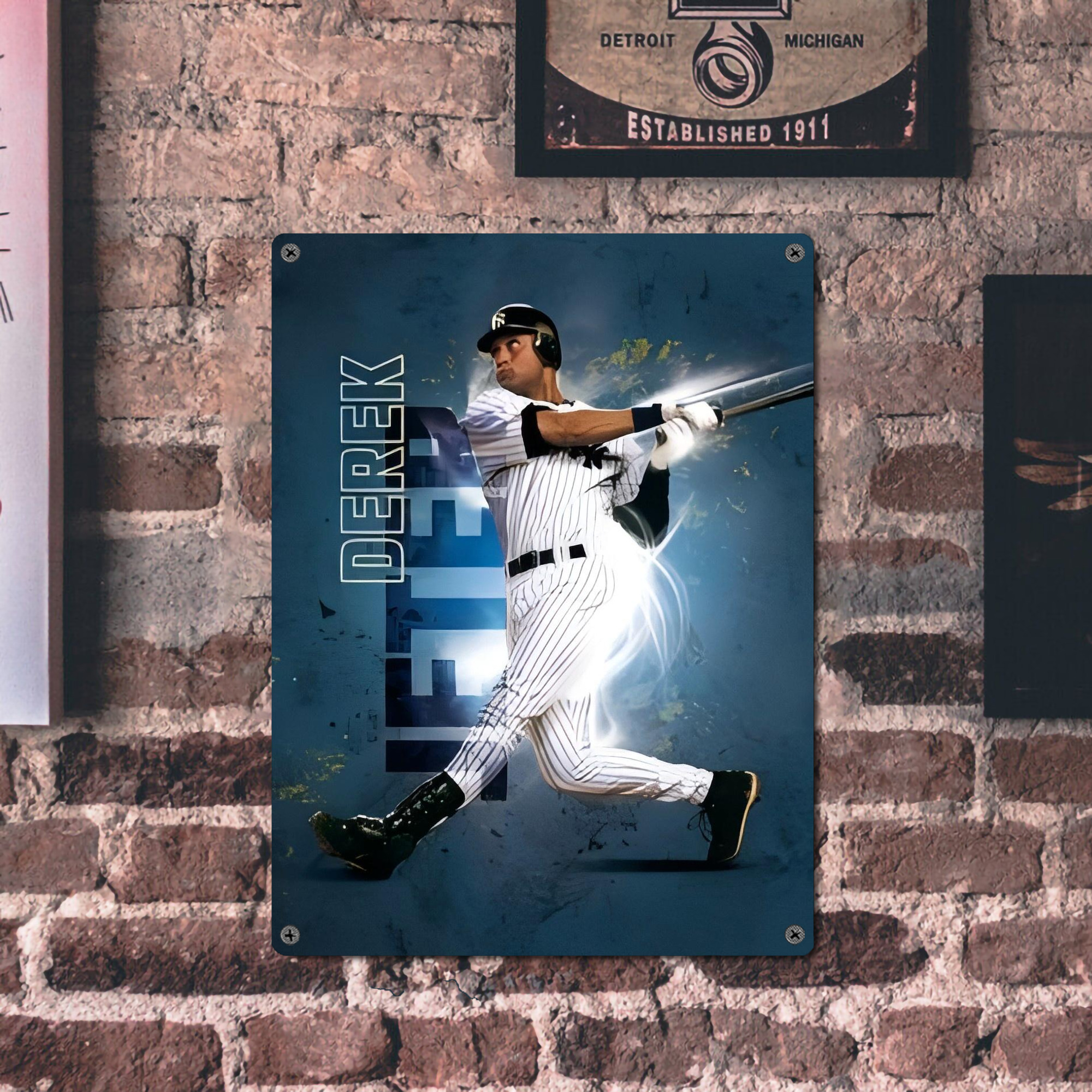 Derek Jeter 99 Vintage Metal Tin Sign 12x16inch – Retro Wall Art Decor For Home, Bar, Kitchen, Bedroom, Office – Durable Iron Sheet Poster, Easy To Hang, Full-Color Printing