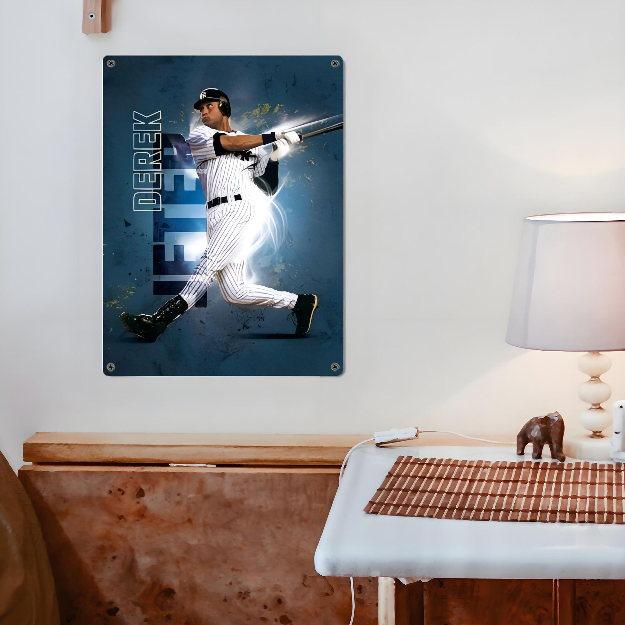 Derek Jeter 99 Vintage Metal Tin Sign 12x16inch – Retro Wall Art Decor For Home, Bar, Kitchen, Bedroom, Office – Durable Iron Sheet Poster, Easy To Hang, Full-Color Printing
