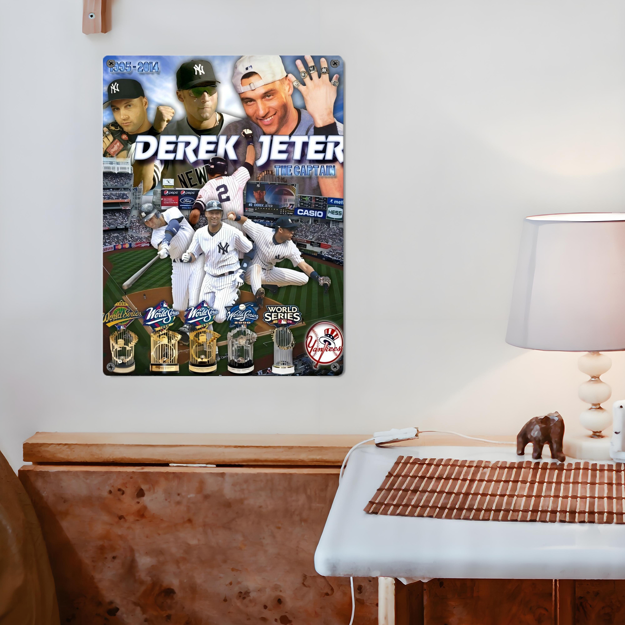 Derek Jeter 100 Vintage Metal Tin Sign 12x16inch – Retro Wall Art Decor For Home, Bar, Kitchen, Bedroom, Office – Durable Iron Sheet Poster, Easy To Hang, Full-Color Printing