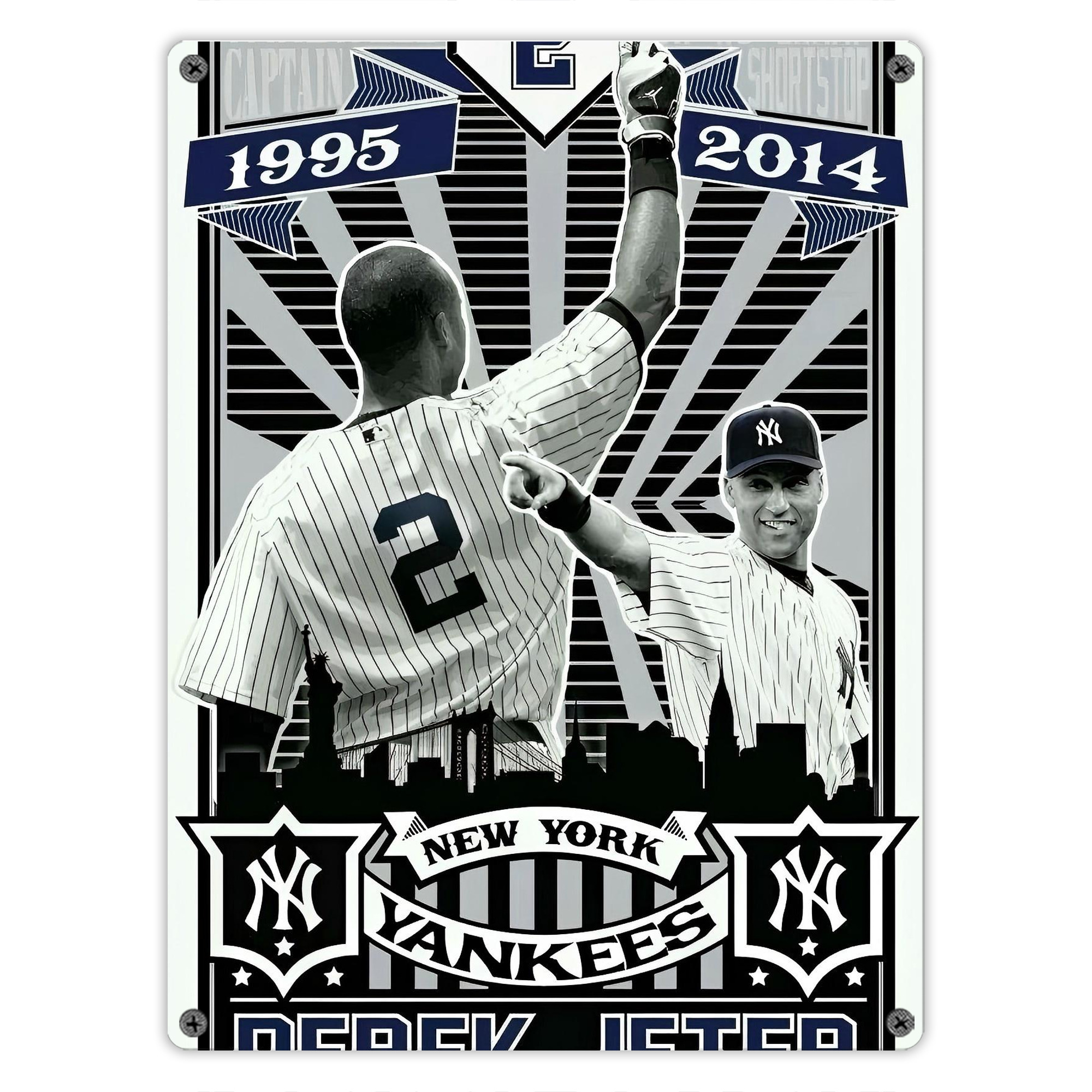 Derek Jeter 34 Vintage Metal Tin Sign 12x16inch – Retro Wall Art Decor For Home, Bar, Kitchen, Bedroom, Office – Durable Iron Sheet Poster, Easy To Hang, Full-Color Printing