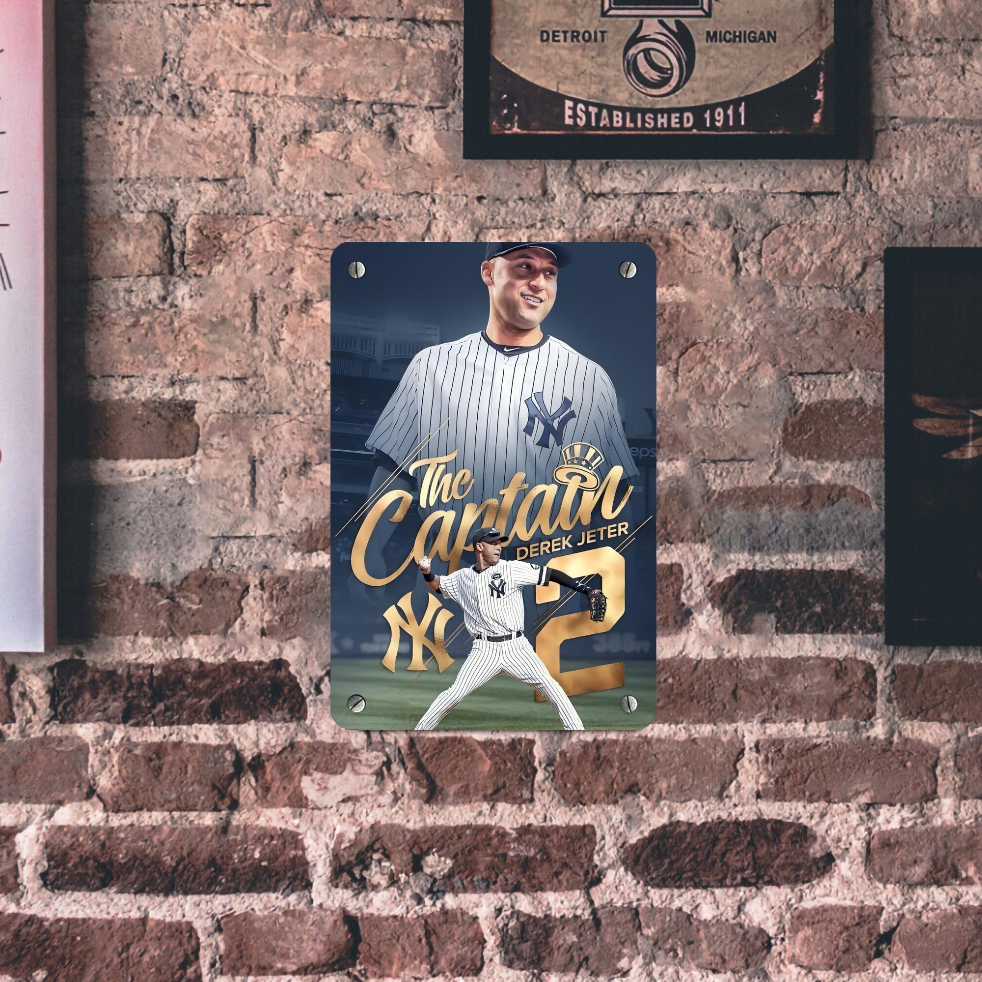 Derek Jeter 29 Metal Tin Sign 8x12inch - High-Quality Full-Print Decorative Wall Art, Durable Rust-Resistant Metal Plaque For Living Room, Bedroom, Kitchen, Office, Bar Décor