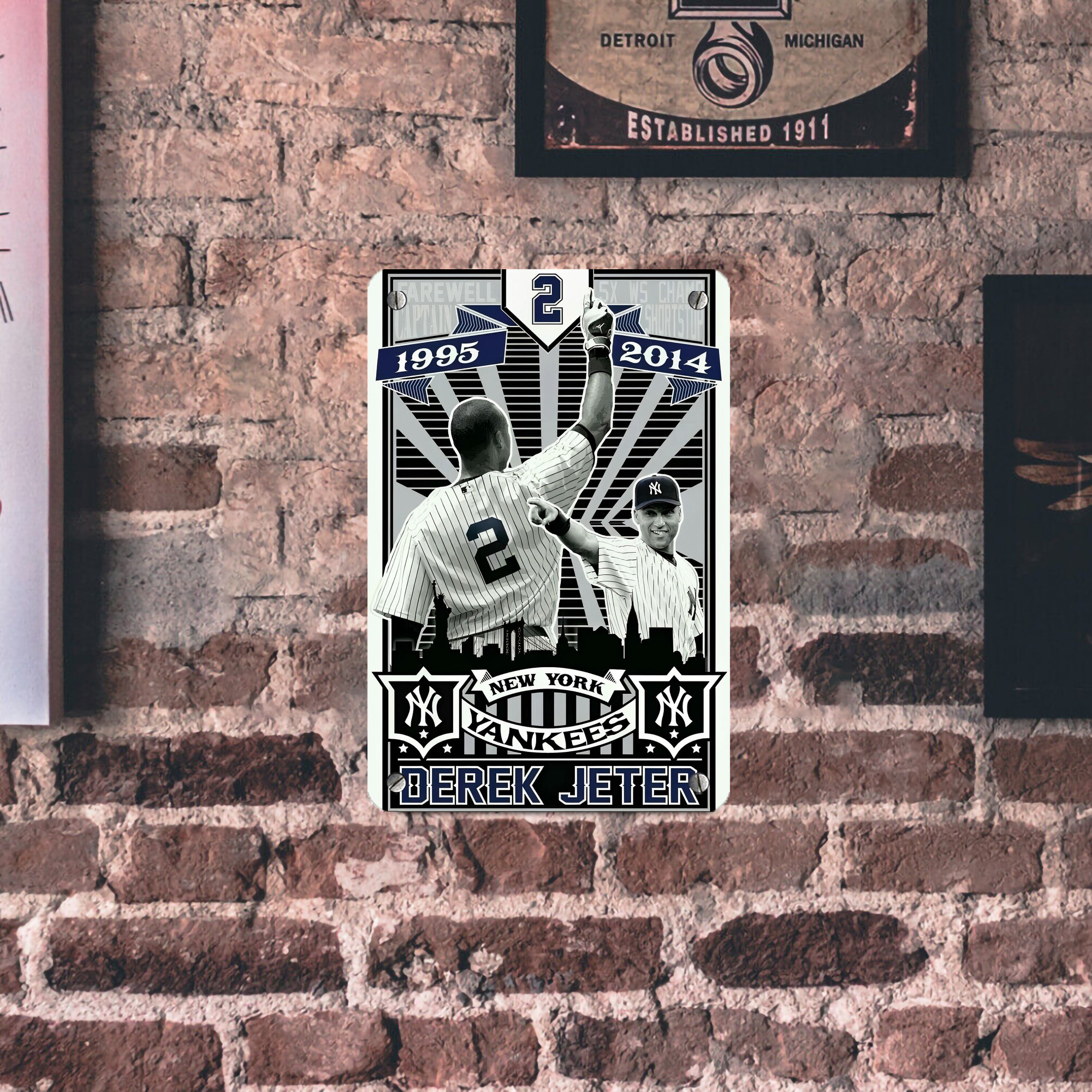 Derek Jeter 34 Metal Tin Sign 8x12inch - High-Quality Full-Print Decorative Wall Art, Durable Rust-Resistant Metal Plaque For Living Room, Bedroom, Kitchen, Office, Bar Décor