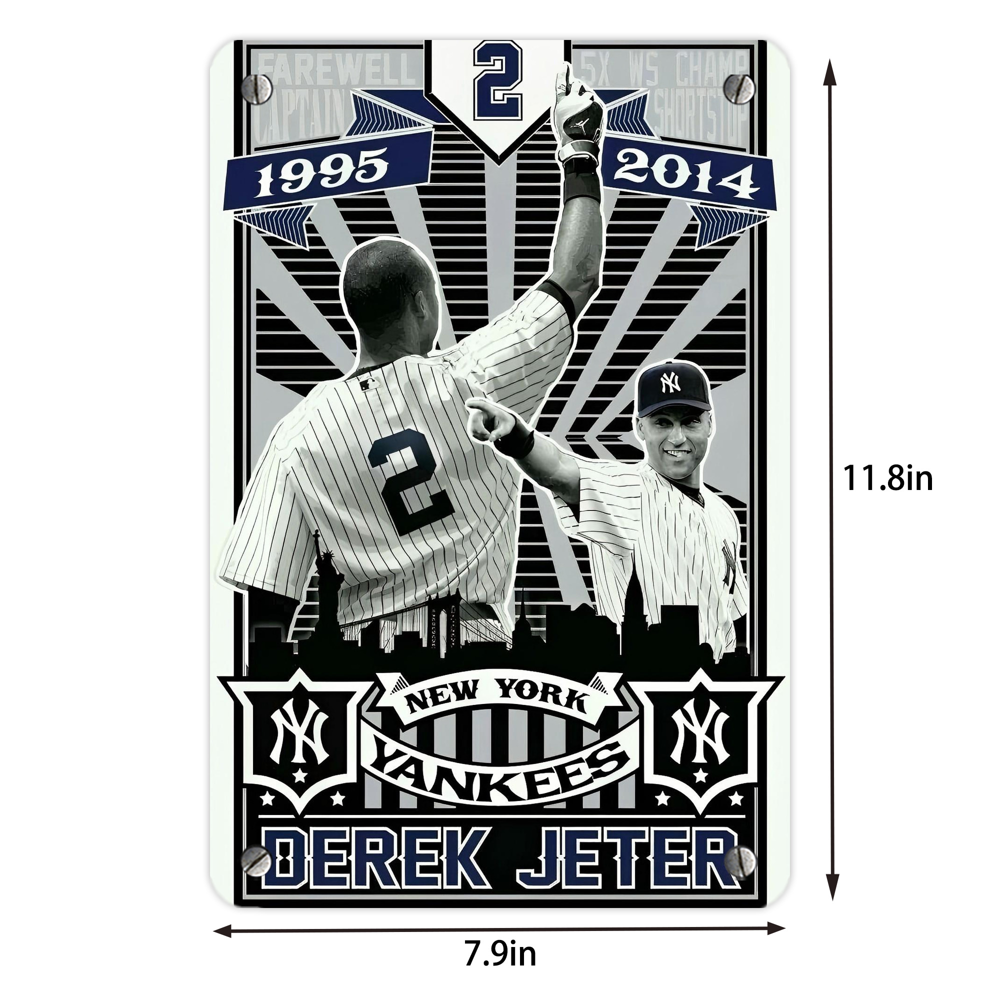 Derek Jeter 34 Metal Tin Sign 8x12inch - High-Quality Full-Print Decorative Wall Art, Durable Rust-Resistant Metal Plaque For Living Room, Bedroom, Kitchen, Office, Bar Décor