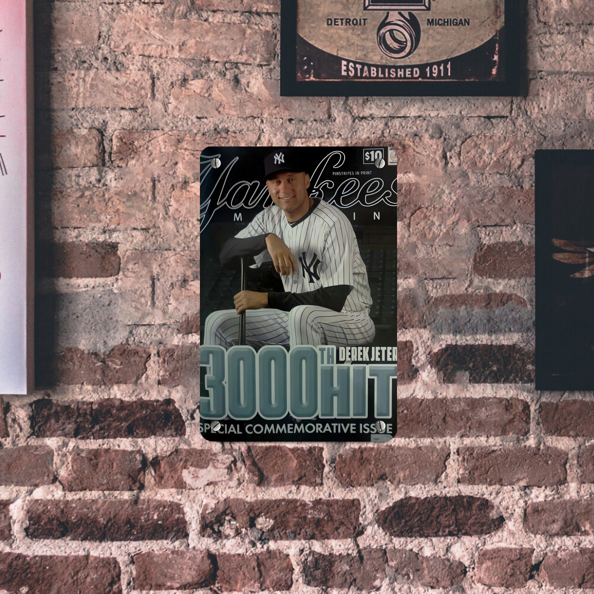 Derek Jeter 43 Metal Tin Sign 8x12inch - High-Quality Full-Print Decorative Wall Art, Durable Rust-Resistant Metal Plaque For Living Room, Bedroom, Kitchen, Office, Bar Décor