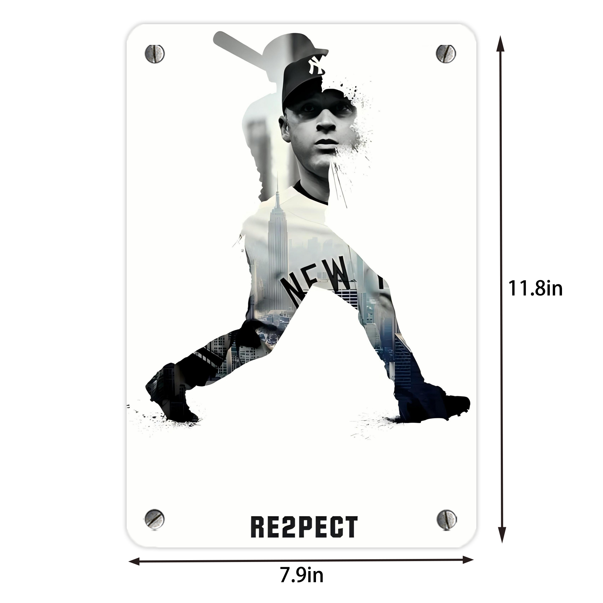 Derek Jeter 54 Metal Tin Sign 8x12inch - High-Quality Full-Print Decorative Wall Art, Durable Rust-Resistant Metal Plaque For Living Room, Bedroom, Kitchen, Office, Bar Décor