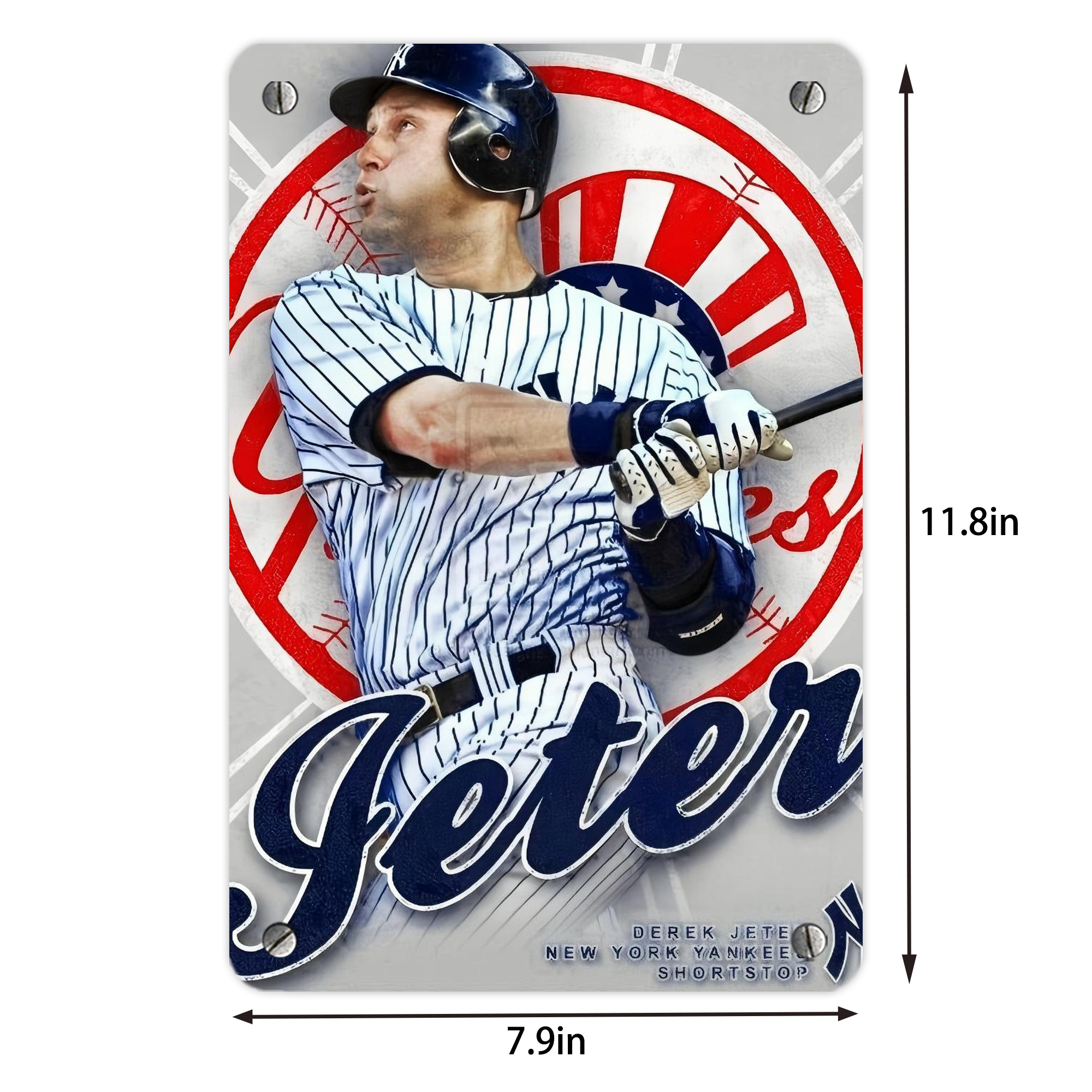 Derek Jeter 62 Metal Tin Sign 8x12inch - High-Quality Full-Print Decorative Wall Art, Durable Rust-Resistant Metal Plaque For Living Room, Bedroom, Kitchen, Office, Bar Décor