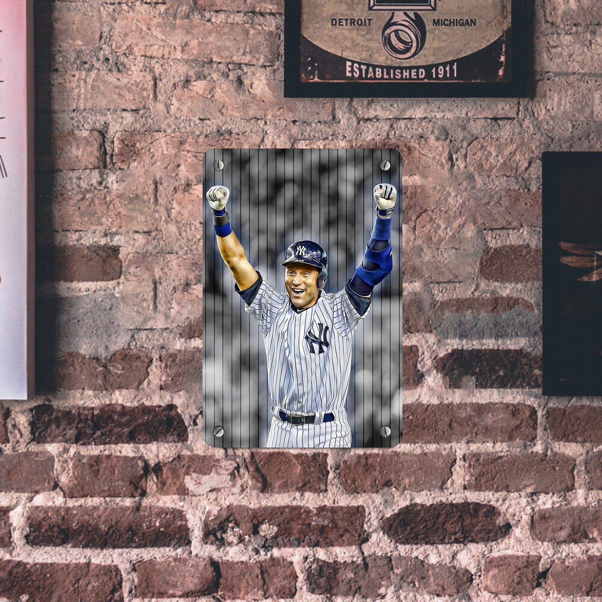 Derek Jeter 96 Metal Tin Sign 8x12inch - High-Quality Full-Print Decorative Wall Art, Durable Rust-Resistant Metal Plaque For Living Room, Bedroom, Kitchen, Office, Bar Décor