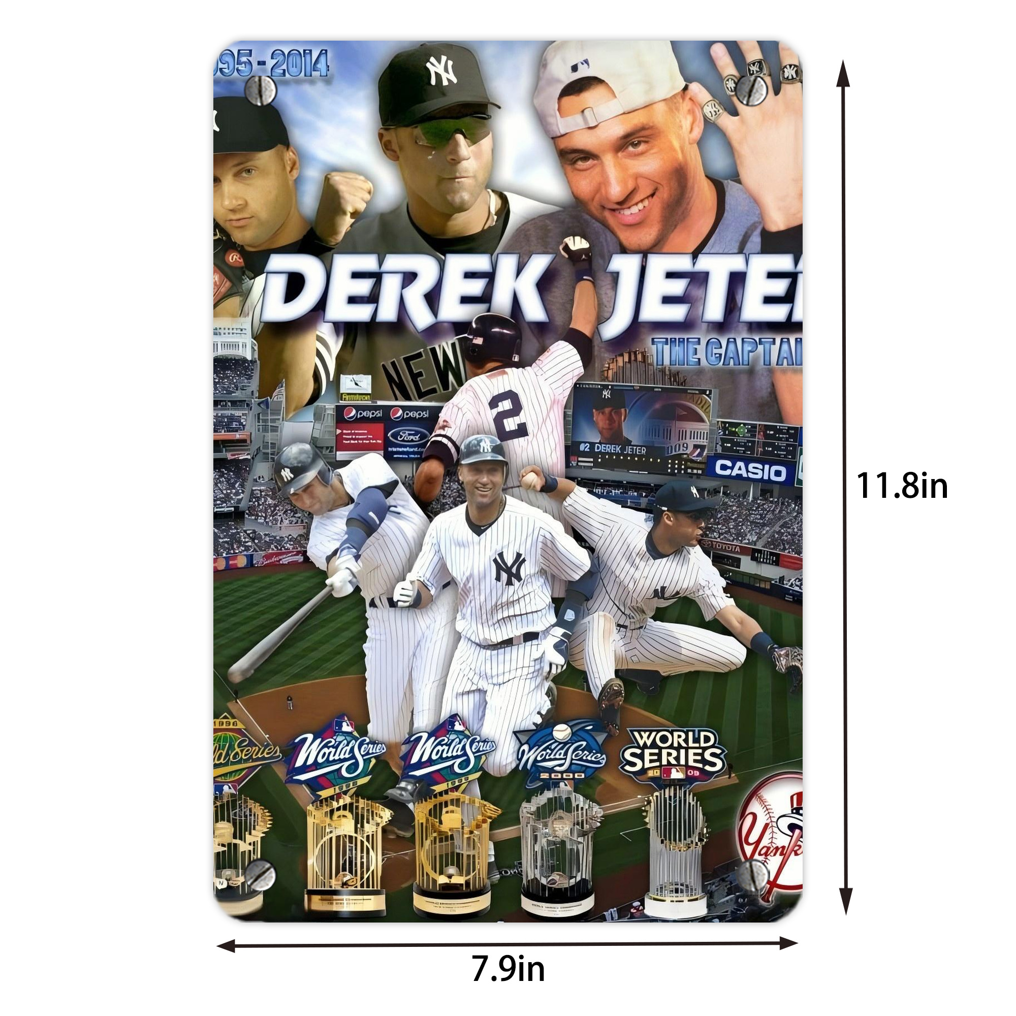 Derek Jeter 100 Metal Tin Sign 8x12inch - High-Quality Full-Print Decorative Wall Art, Durable Rust-Resistant Metal Plaque For Living Room, Bedroom, Kitchen, Office, Bar Décor
