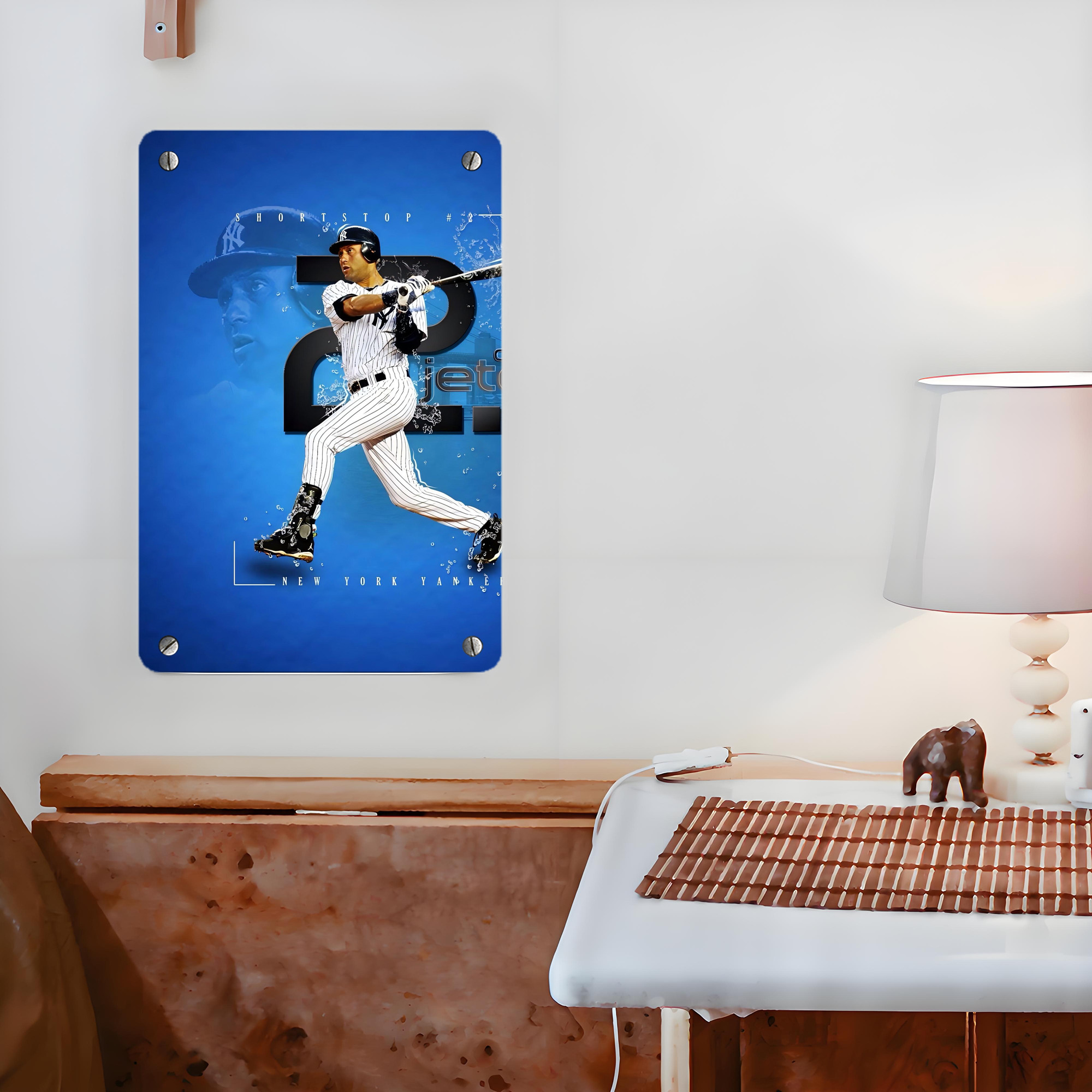 Derek Jeter 107 Metal Tin Sign 8x12inch - High-Quality Full-Print Decorative Wall Art, Durable Rust-Resistant Metal Plaque For Living Room, Bedroom, Kitchen, Office, Bar Décor