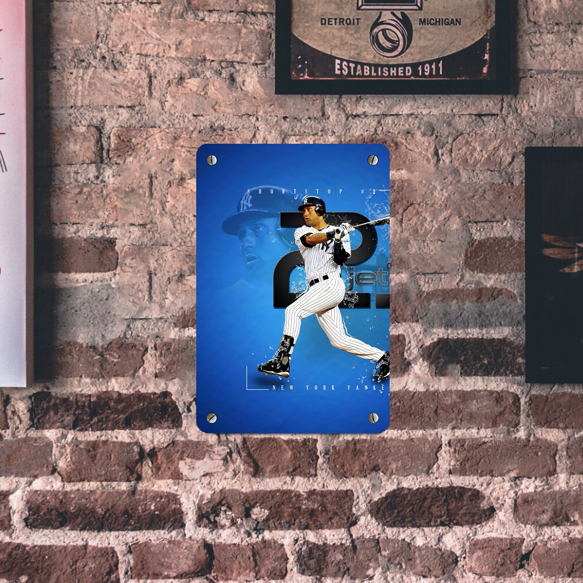Derek Jeter 107 Metal Tin Sign 8x12inch - High-Quality Full-Print Decorative Wall Art, Durable Rust-Resistant Metal Plaque For Living Room, Bedroom, Kitchen, Office, Bar Décor