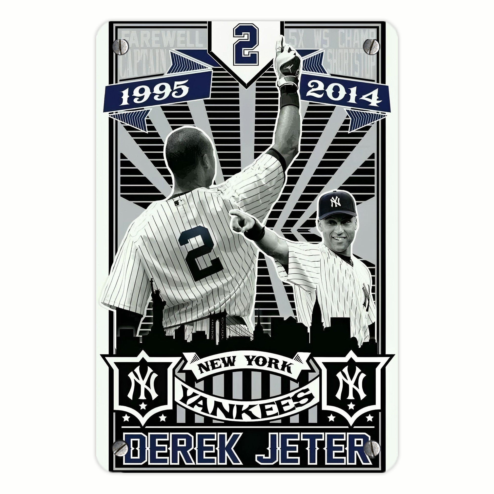 Derek Jeter 34 Metal Tin Sign 8x12inch - High-Quality Full-Print Decorative Wall Art, Durable Rust-Resistant Metal Plaque For Living Room, Bedroom, Kitchen, Office, Bar Décor