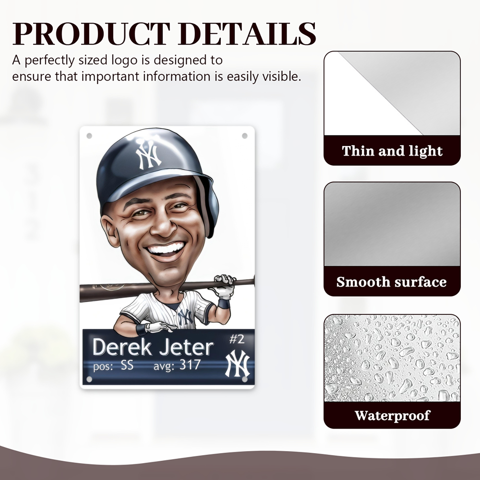 Derek Jeter 18 8x12inch Vertical Aluminum Sign - Durable Fade-Resistant Indoor/Outdoor Safety & Information Plaque For Office, Hotel, Restaurant, Bar, Public Spaces