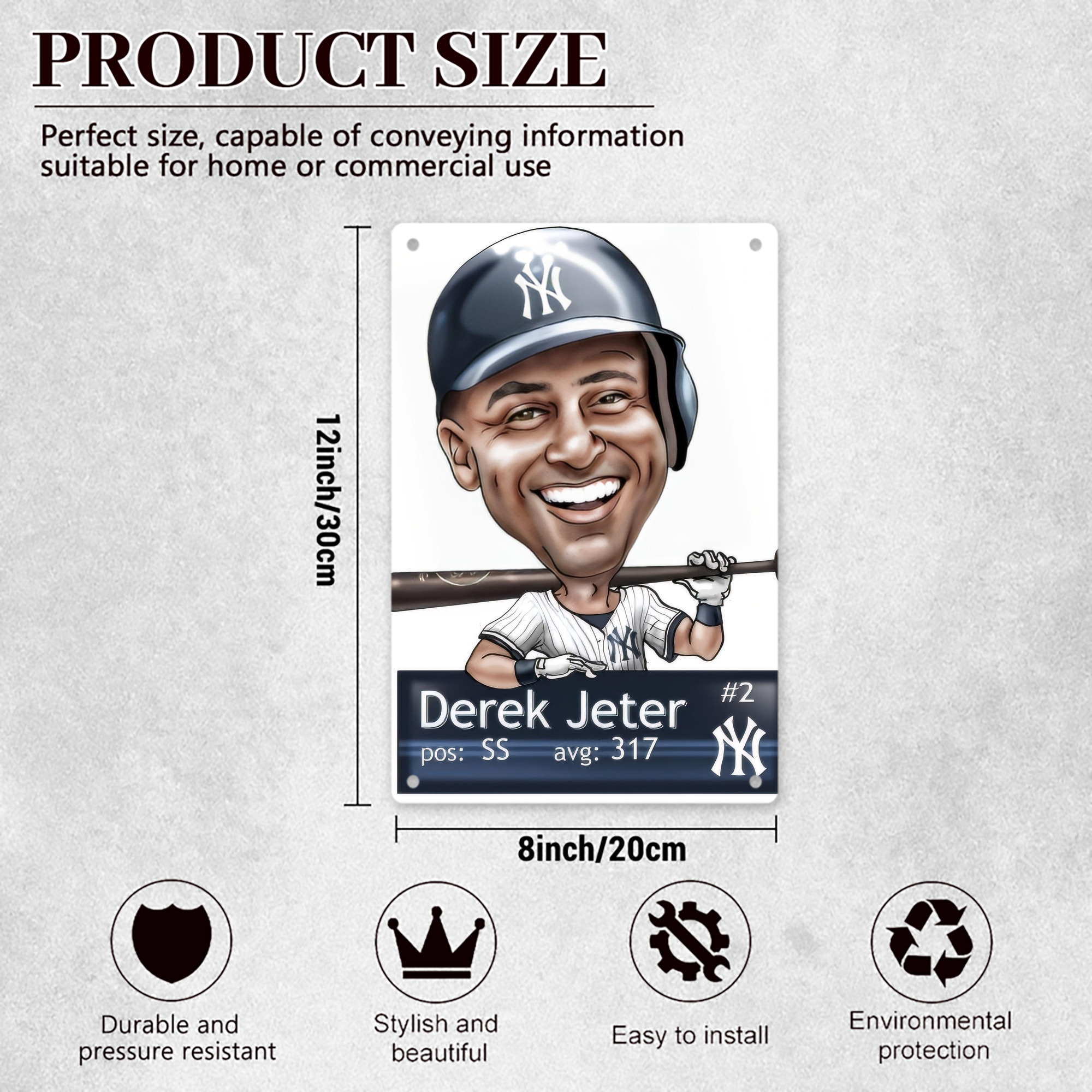 Derek Jeter 18 8x12inch Vertical Aluminum Sign - Durable Fade-Resistant Indoor/Outdoor Safety & Information Plaque For Office, Hotel, Restaurant, Bar, Public Spaces