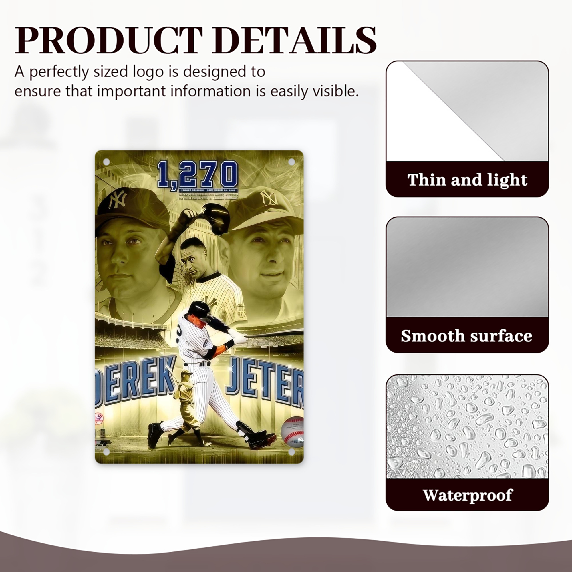 Derek Jeter 23 8x12inch Vertical Aluminum Sign - Durable Fade-Resistant Indoor/Outdoor Safety & Information Plaque For Office, Hotel, Restaurant, Bar, Public Spaces