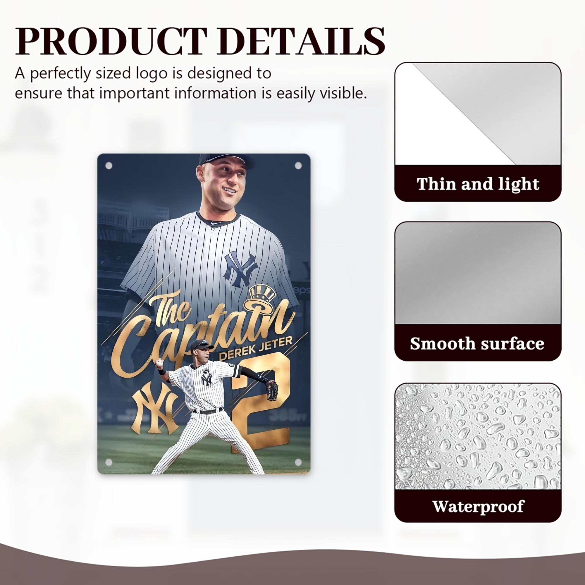 Derek Jeter 29 8x12inch Vertical Aluminum Sign - Durable Fade-Resistant Indoor/Outdoor Safety & Information Plaque For Office, Hotel, Restaurant, Bar, Public Spaces