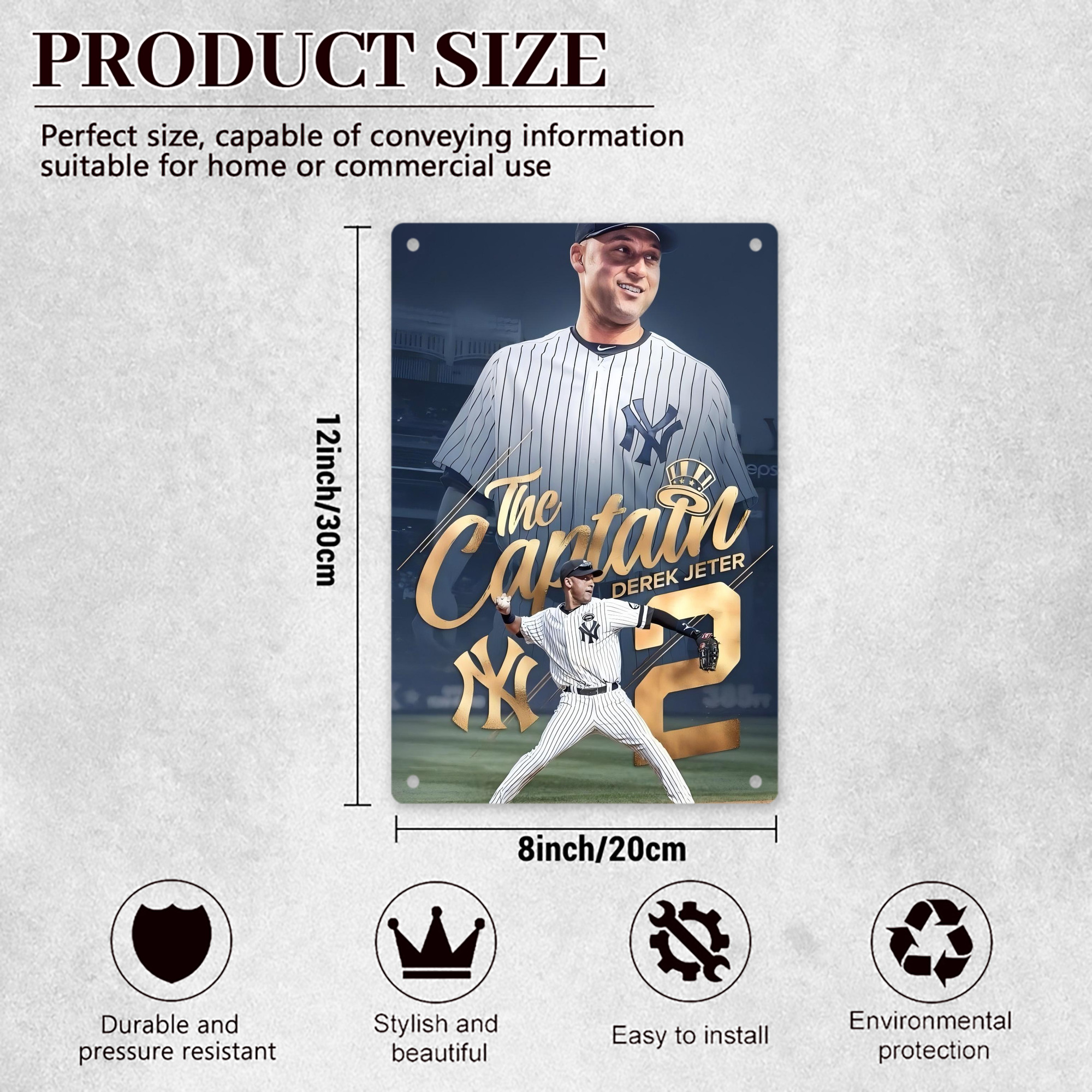 Derek Jeter 29 8x12inch Vertical Aluminum Sign - Durable Fade-Resistant Indoor/Outdoor Safety & Information Plaque For Office, Hotel, Restaurant, Bar, Public Spaces