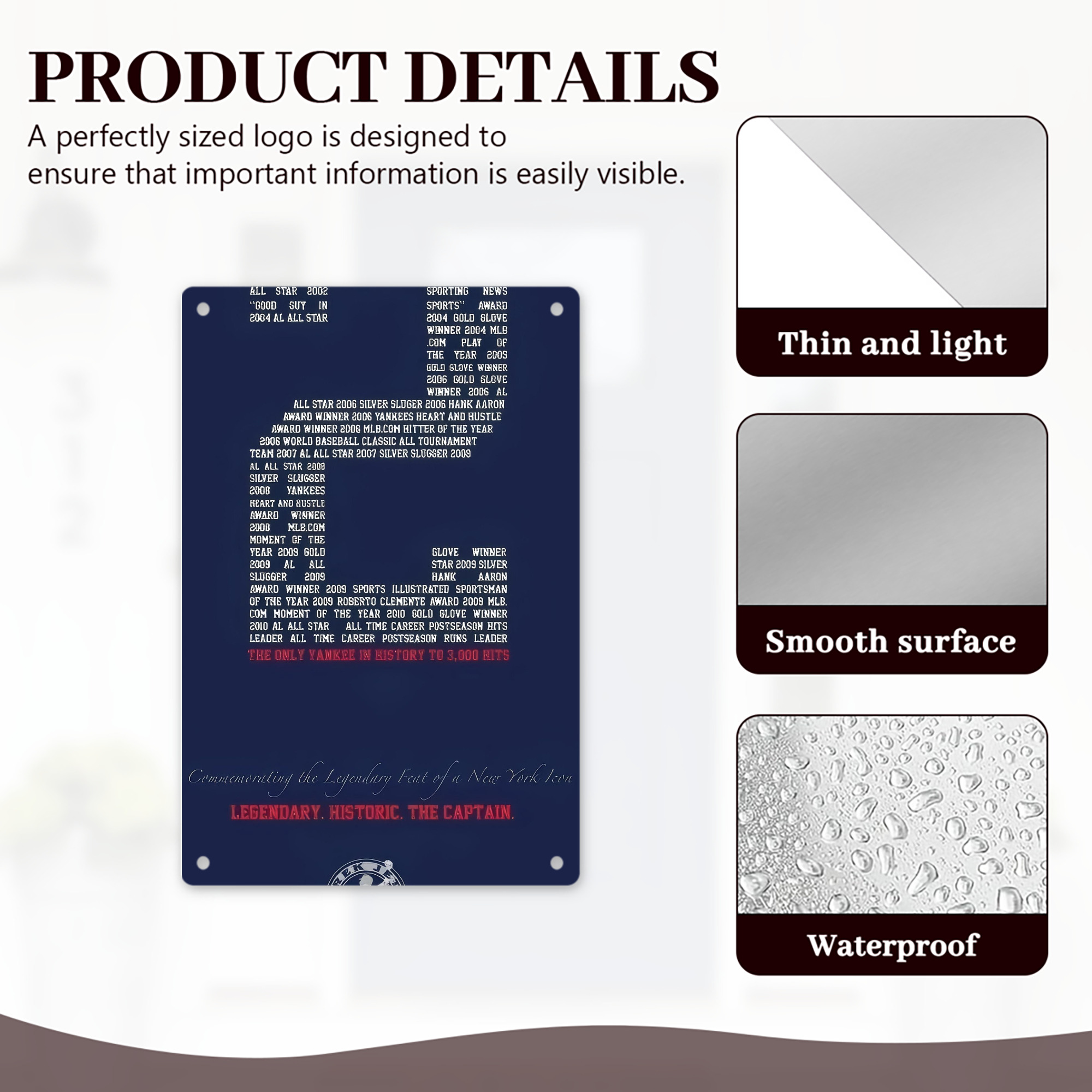 Derek Jeter 44 8x12inch Vertical Aluminum Sign - Durable Fade-Resistant Indoor/Outdoor Safety & Information Plaque For Office, Hotel, Restaurant, Bar, Public Spaces