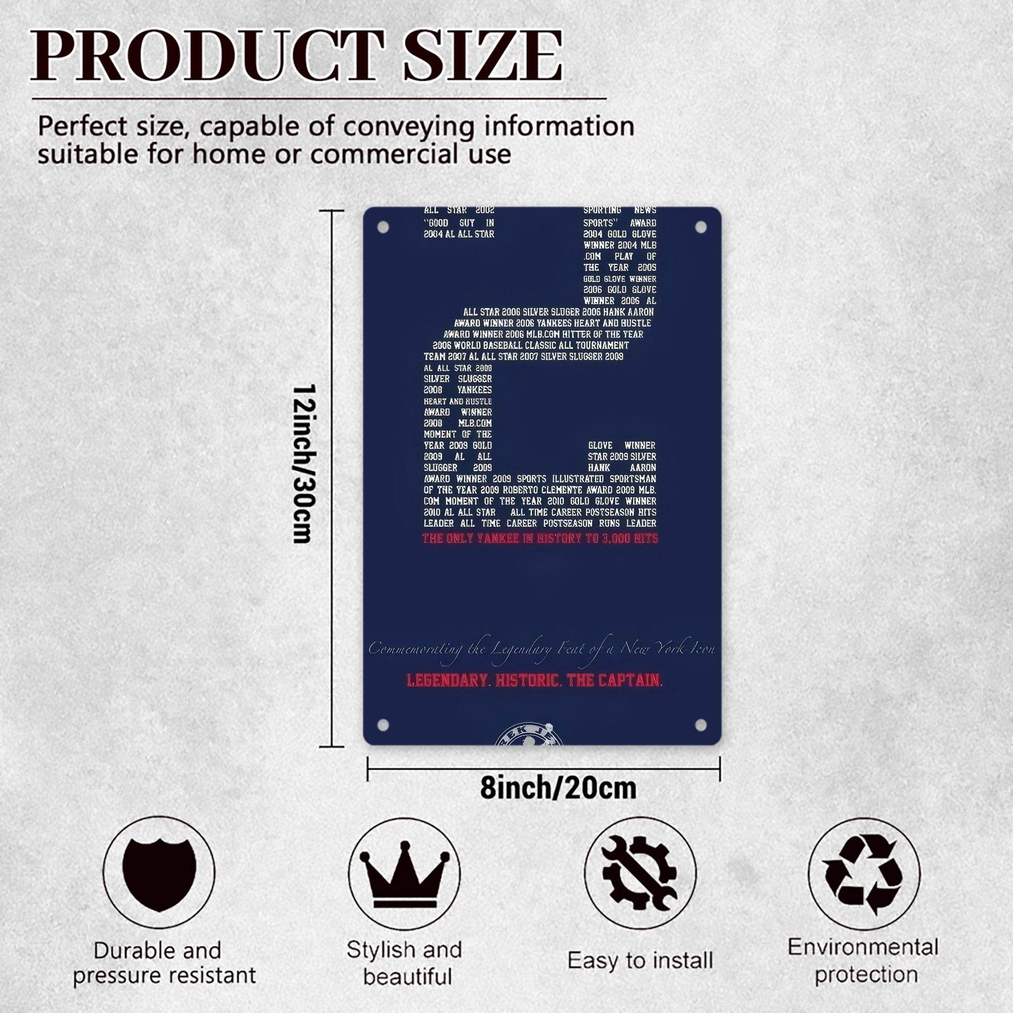 Derek Jeter 44 8x12inch Vertical Aluminum Sign - Durable Fade-Resistant Indoor/Outdoor Safety & Information Plaque For Office, Hotel, Restaurant, Bar, Public Spaces