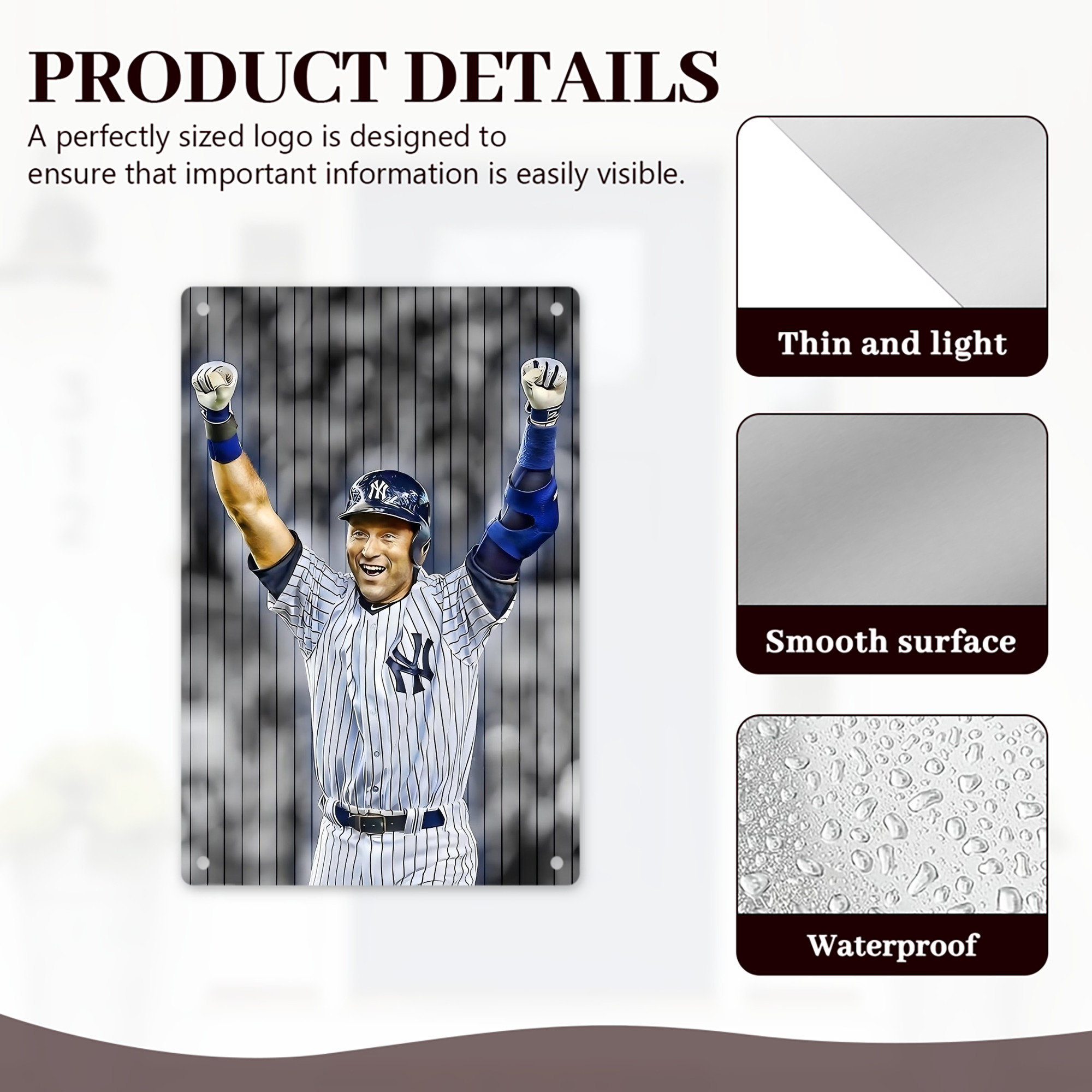Derek Jeter 45 8x12inch Vertical Aluminum Sign - Durable Fade-Resistant Indoor/Outdoor Safety & Information Plaque For Office, Hotel, Restaurant, Bar, Public Spaces