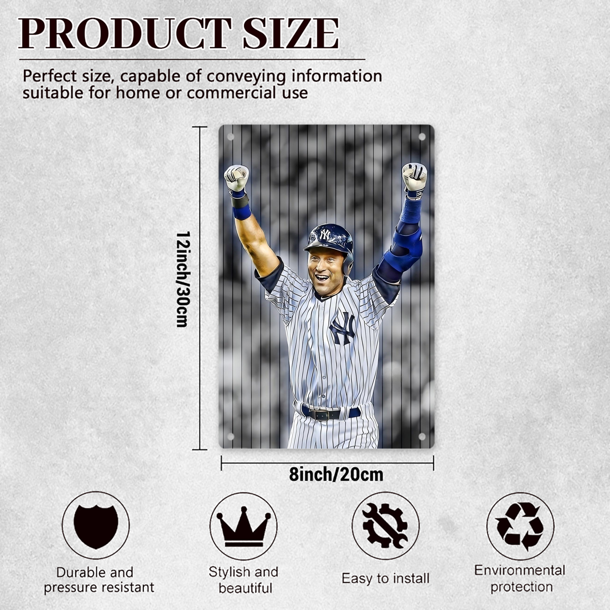 Derek Jeter 45 8x12inch Vertical Aluminum Sign - Durable Fade-Resistant Indoor/Outdoor Safety & Information Plaque For Office, Hotel, Restaurant, Bar, Public Spaces