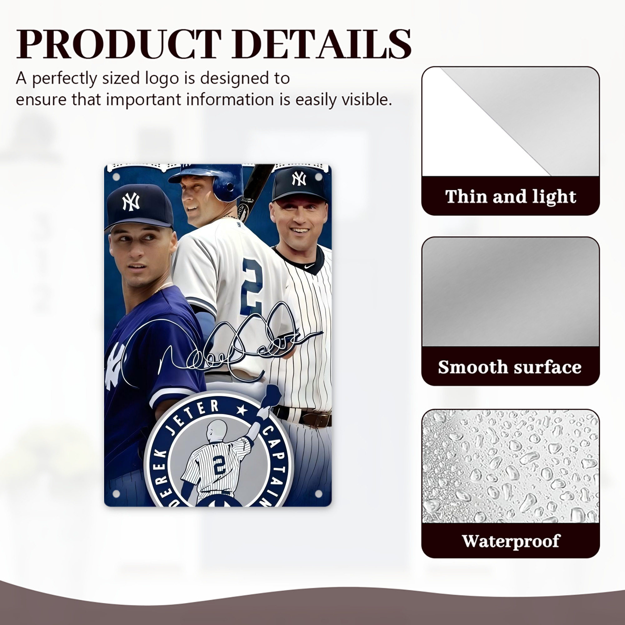 Derek Jeter 47 8x12inch Vertical Aluminum Sign - Durable Fade-Resistant Indoor/Outdoor Safety & Information Plaque For Office, Hotel, Restaurant, Bar, Public Spaces