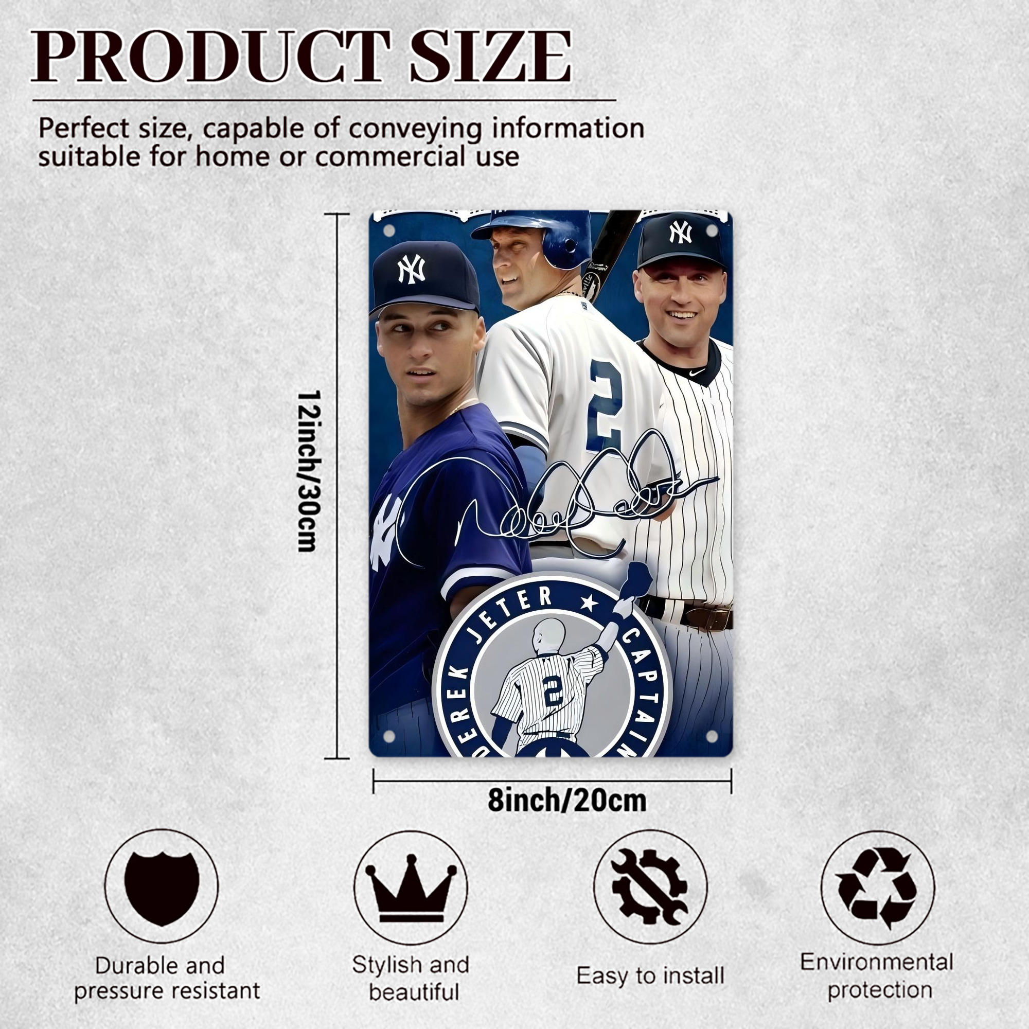 Derek Jeter 47 8x12inch Vertical Aluminum Sign - Durable Fade-Resistant Indoor/Outdoor Safety & Information Plaque For Office, Hotel, Restaurant, Bar, Public Spaces