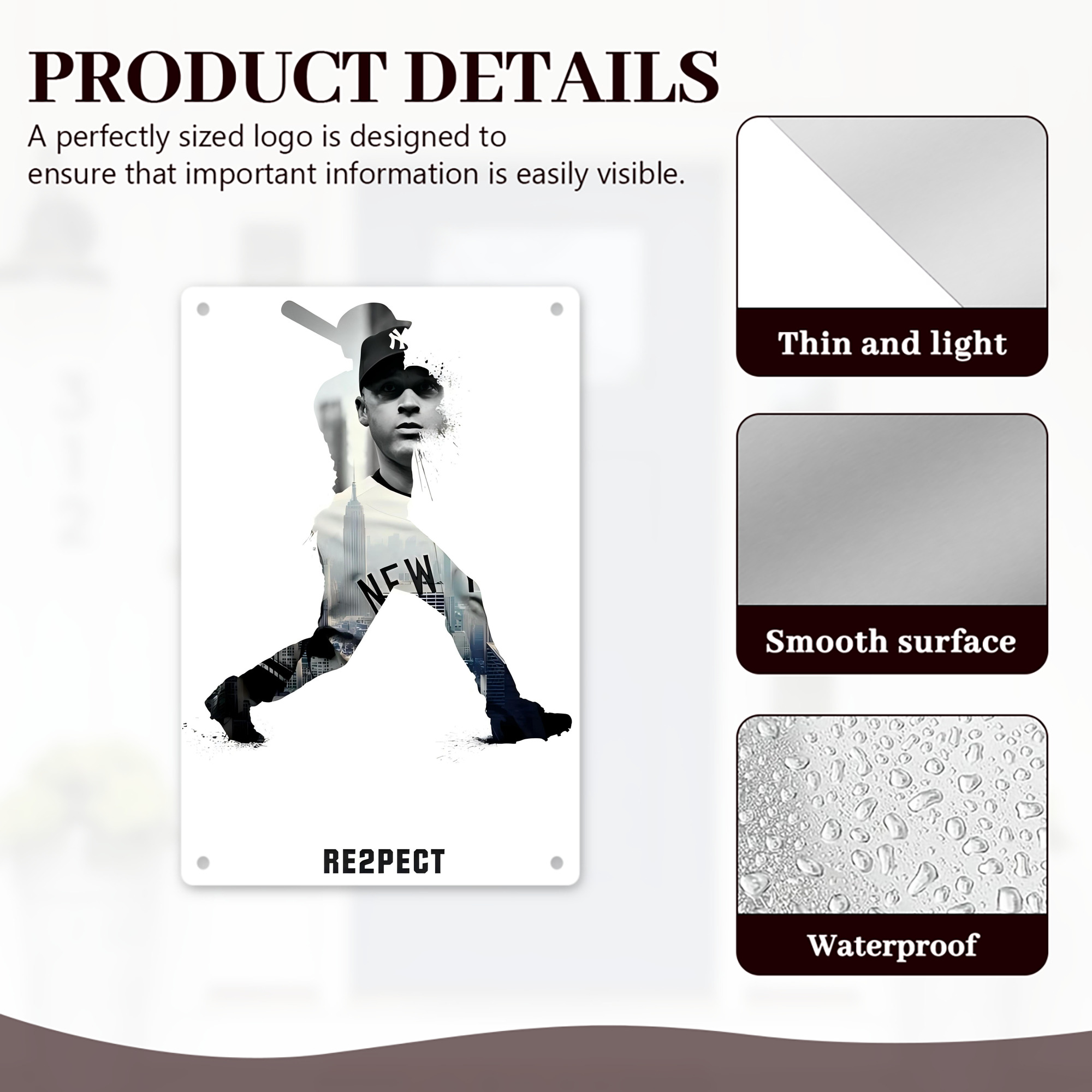 Derek Jeter 54 8x12inch Vertical Aluminum Sign - Durable Fade-Resistant Indoor/Outdoor Safety & Information Plaque For Office, Hotel, Restaurant, Bar, Public Spaces