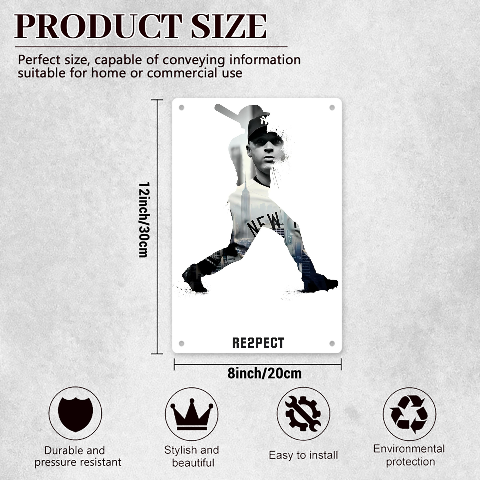 Derek Jeter 54 8x12inch Vertical Aluminum Sign - Durable Fade-Resistant Indoor/Outdoor Safety & Information Plaque For Office, Hotel, Restaurant, Bar, Public Spaces