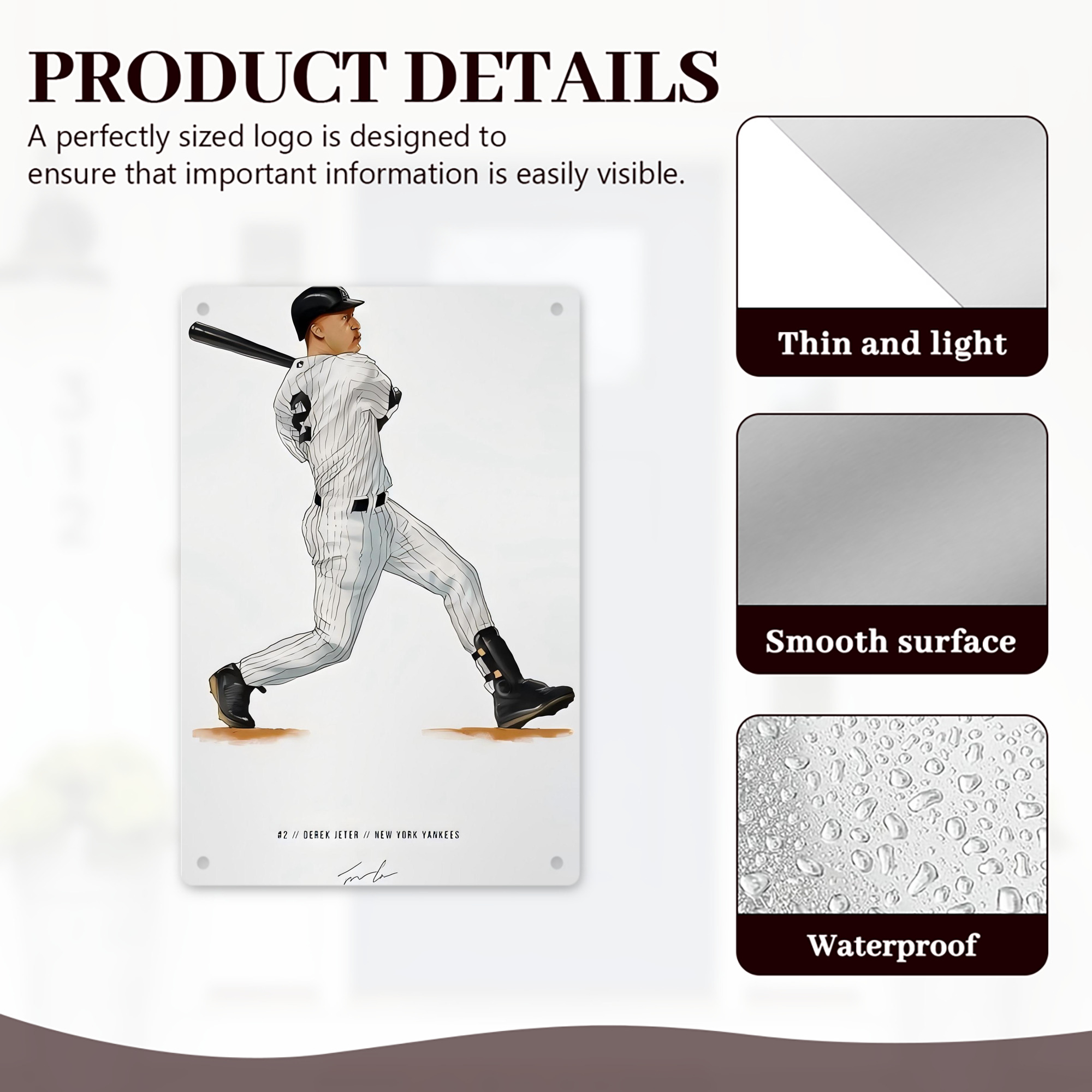 Derek Jeter 64 8x12inch Vertical Aluminum Sign - Durable Fade-Resistant Indoor/Outdoor Safety & Information Plaque For Office, Hotel, Restaurant, Bar, Public Spaces