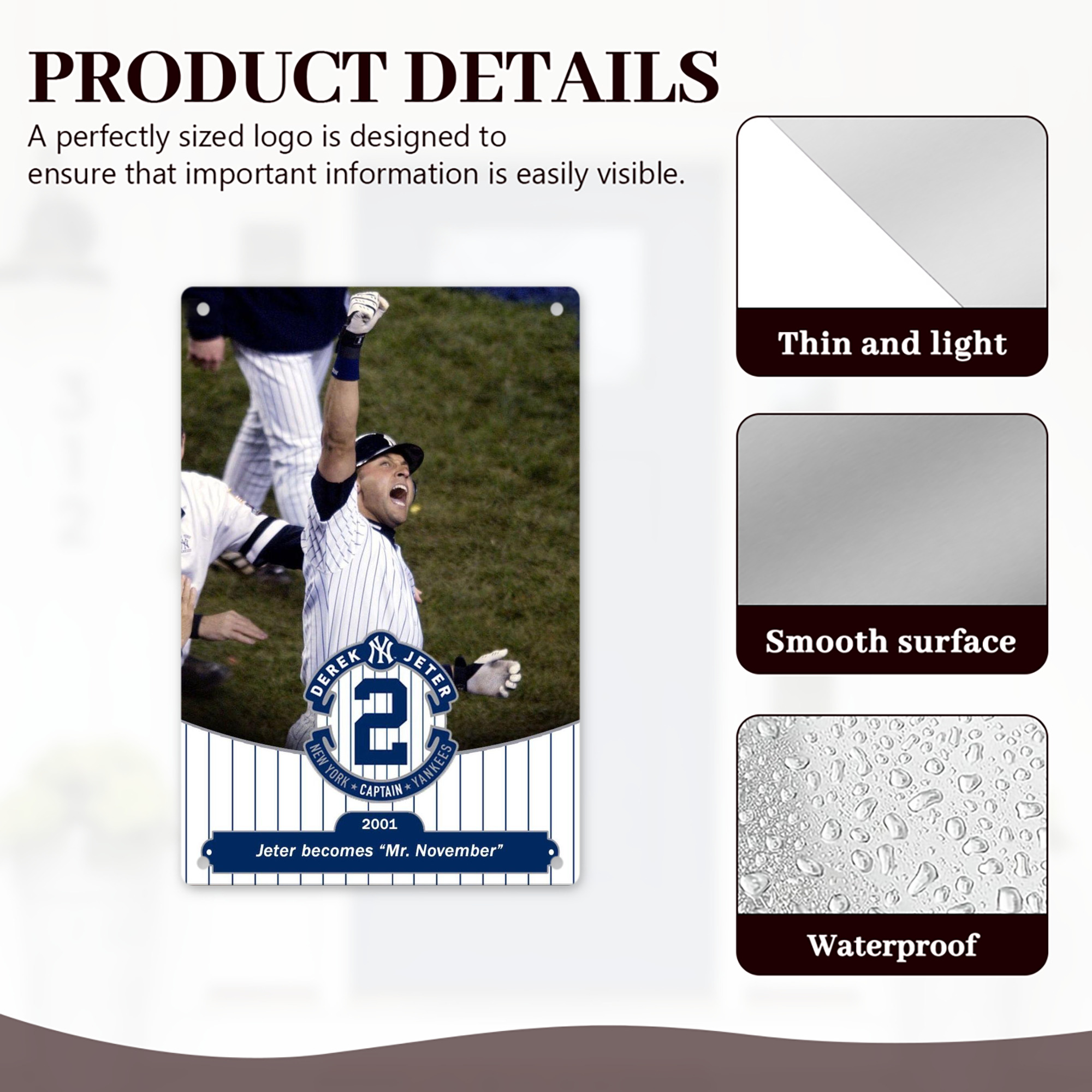 Derek Jeter 87 8x12inch Vertical Aluminum Sign - Durable Fade-Resistant Indoor/Outdoor Safety & Information Plaque For Office, Hotel, Restaurant, Bar, Public Spaces