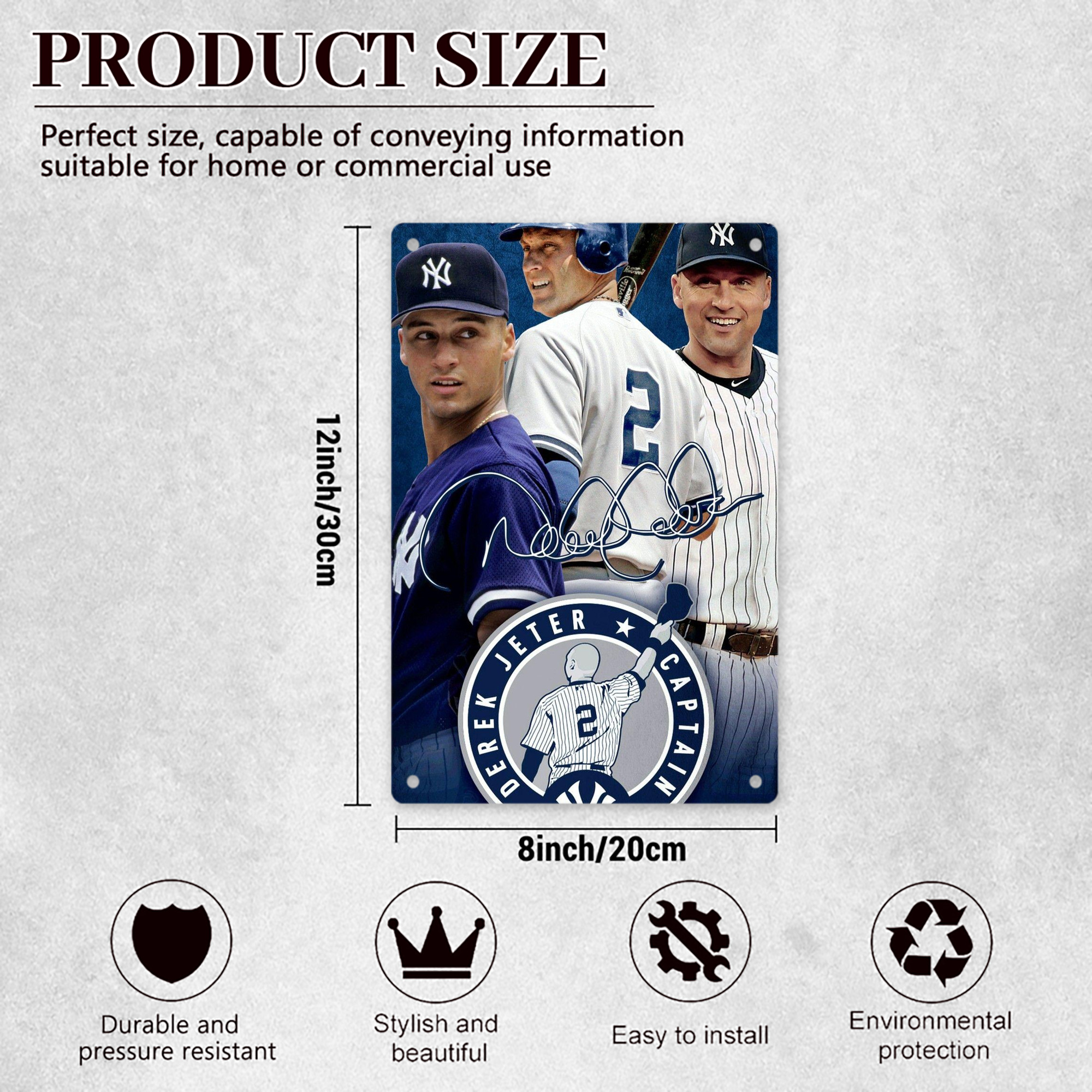 Derek Jeter 92 8x12inch Vertical Aluminum Sign - Durable Fade-Resistant Indoor/Outdoor Safety & Information Plaque For Office, Hotel, Restaurant, Bar, Public Spaces