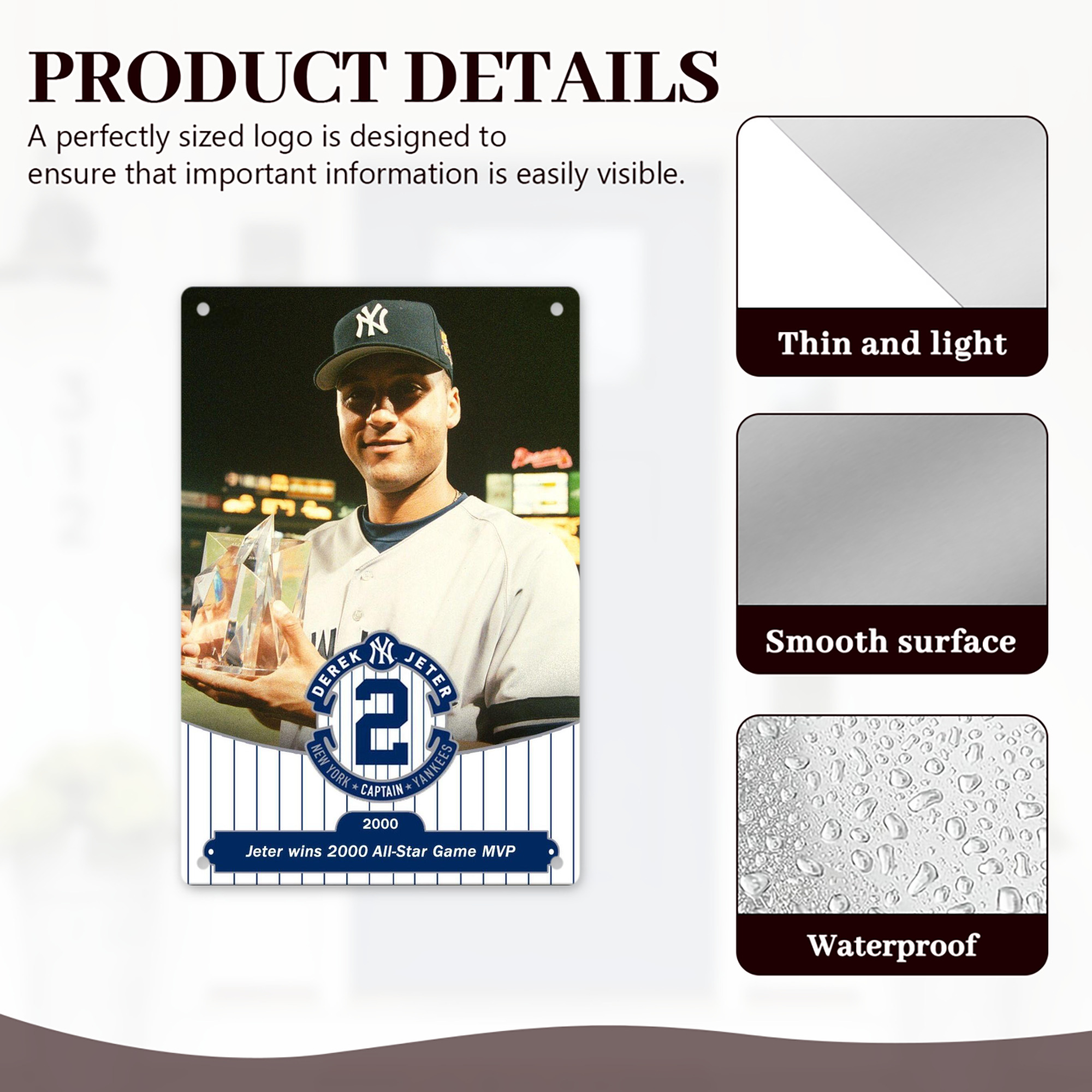 Derek Jeter 93 8x12inch Vertical Aluminum Sign - Durable Fade-Resistant Indoor/Outdoor Safety & Information Plaque For Office, Hotel, Restaurant, Bar, Public Spaces