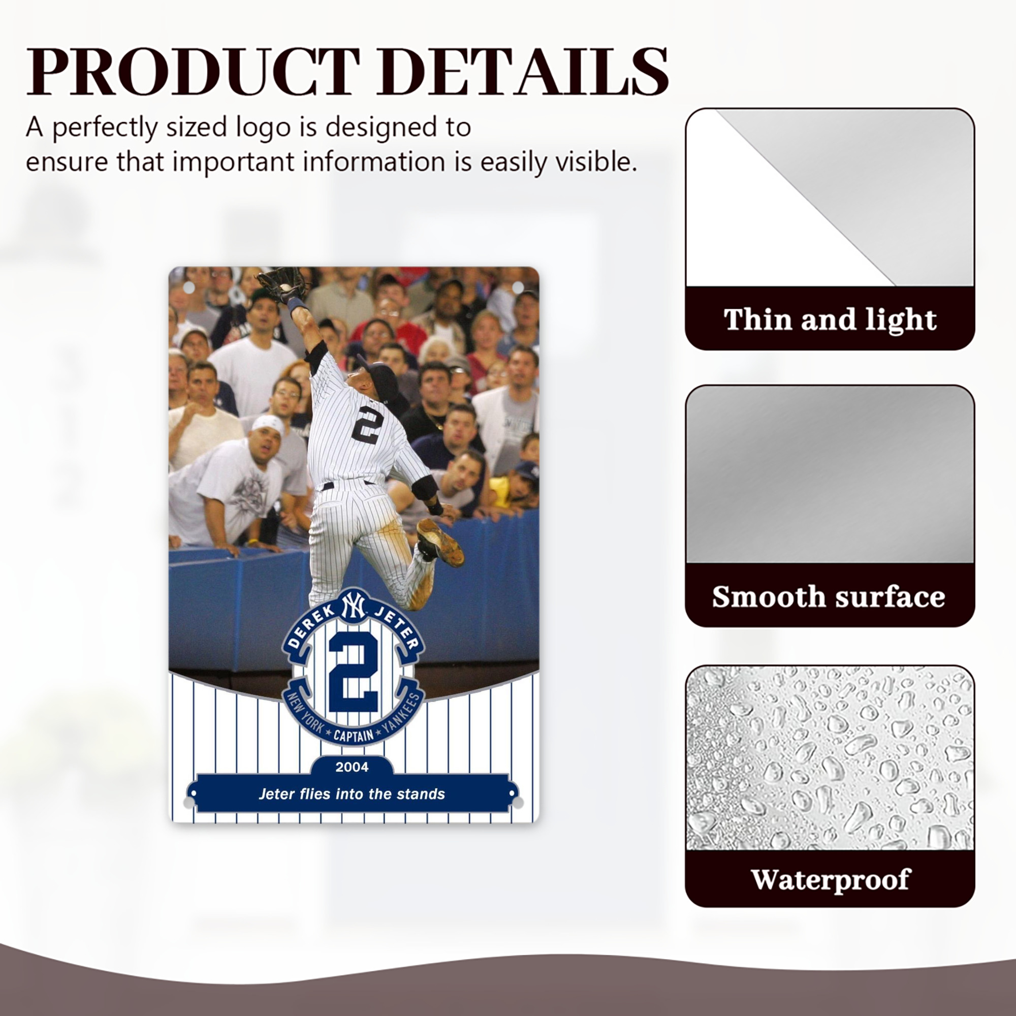 Derek Jeter 94 8x12inch Vertical Aluminum Sign - Durable Fade-Resistant Indoor/Outdoor Safety & Information Plaque For Office, Hotel, Restaurant, Bar, Public Spaces