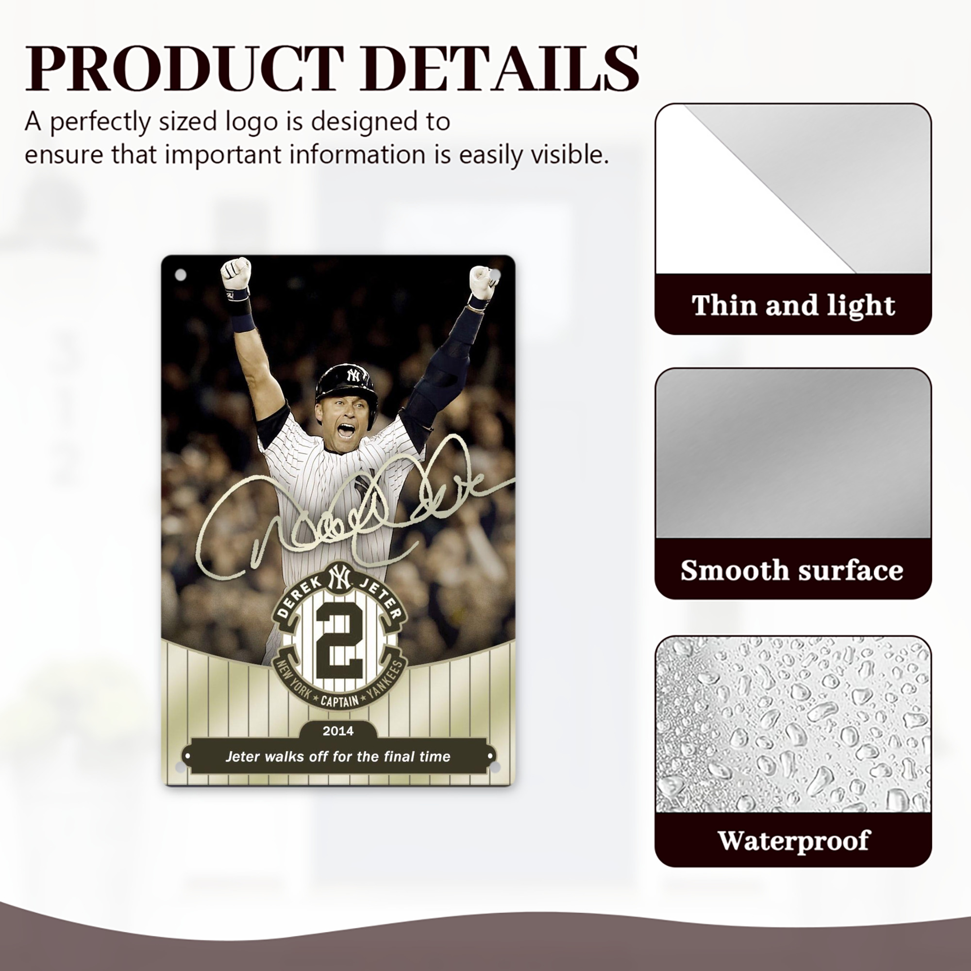 Derek Jeter 95 8x12inch Vertical Aluminum Sign - Durable Fade-Resistant Indoor/Outdoor Safety & Information Plaque For Office, Hotel, Restaurant, Bar, Public Spaces