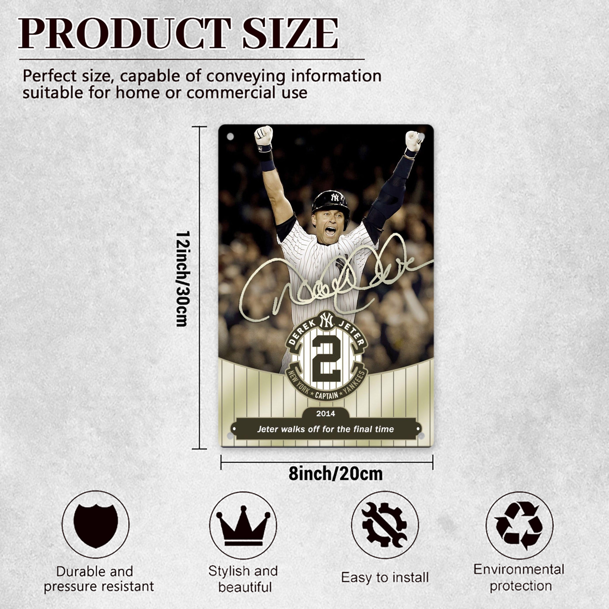 Derek Jeter 95 8x12inch Vertical Aluminum Sign - Durable Fade-Resistant Indoor/Outdoor Safety & Information Plaque For Office, Hotel, Restaurant, Bar, Public Spaces