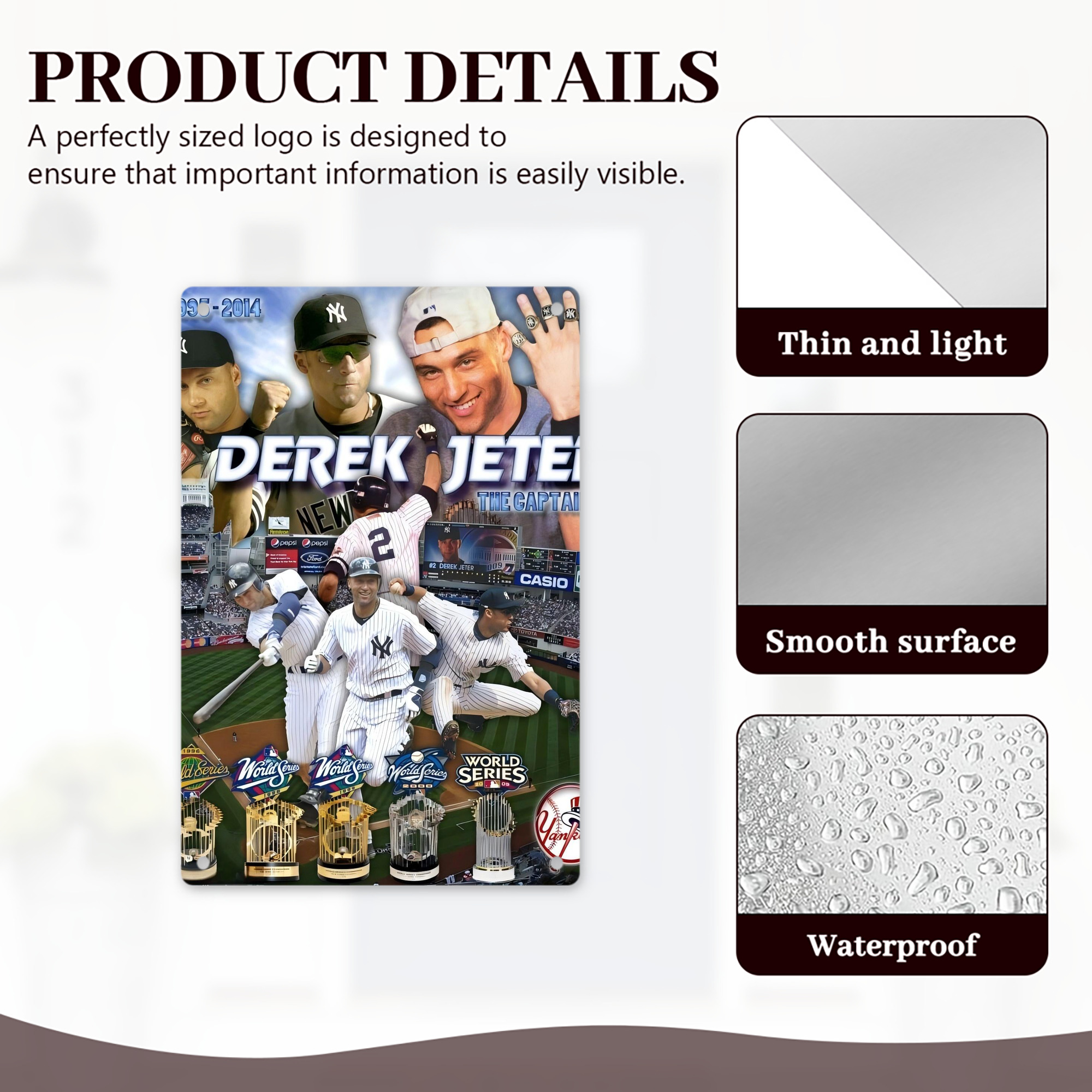 Derek Jeter 100 8x12inch Vertical Aluminum Sign - Durable Fade-Resistant Indoor/Outdoor Safety & Information Plaque For Office, Hotel, Restaurant, Bar, Public Spaces