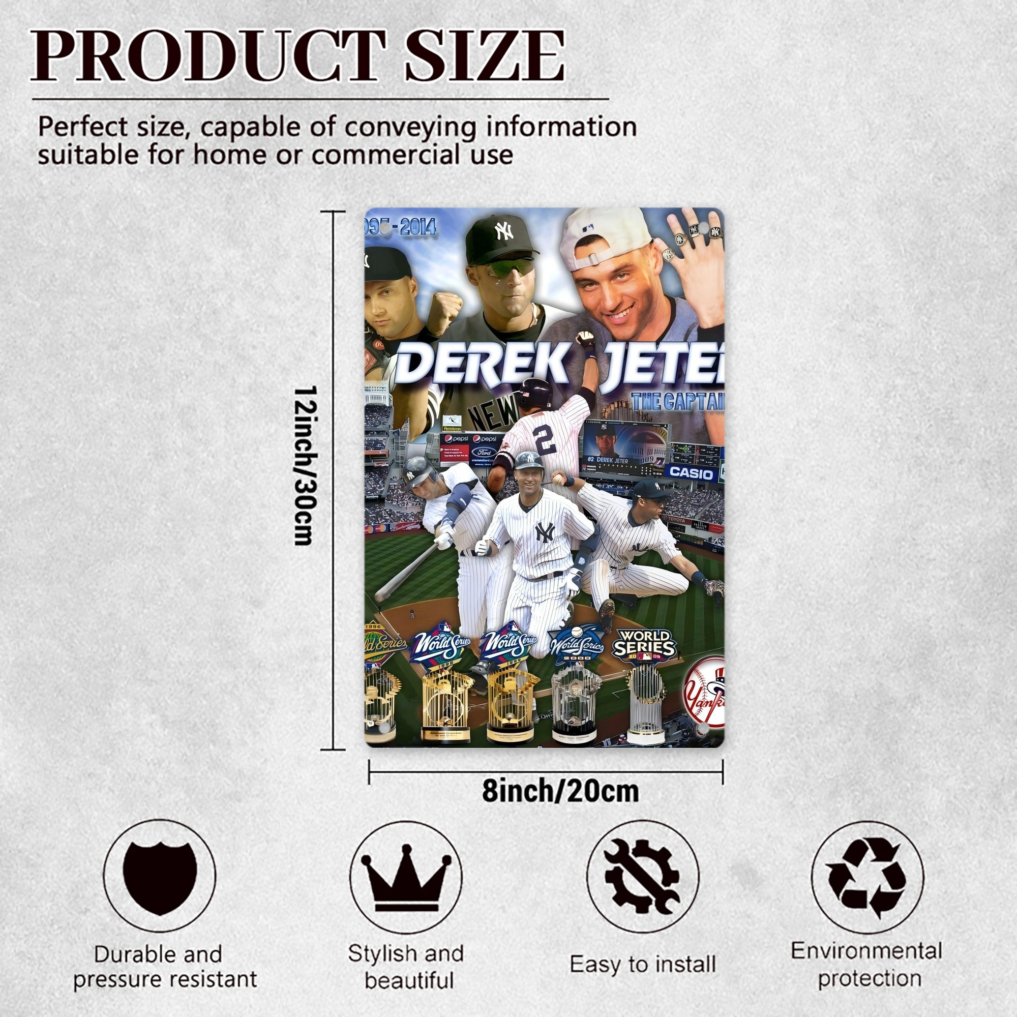 Derek Jeter 100 8x12inch Vertical Aluminum Sign - Durable Fade-Resistant Indoor/Outdoor Safety & Information Plaque For Office, Hotel, Restaurant, Bar, Public Spaces