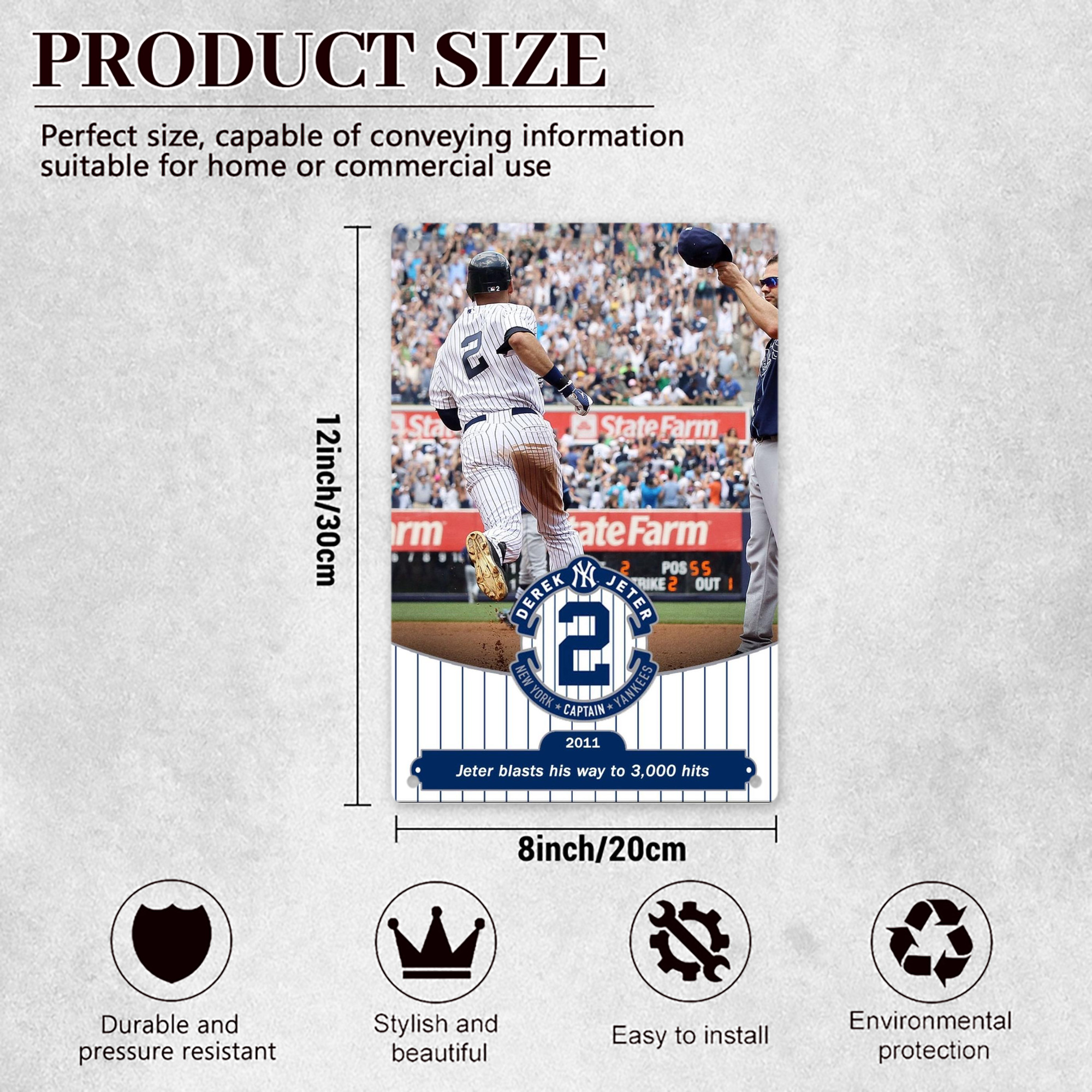 Derek Jeter 102 8x12inch Vertical Aluminum Sign - Durable Fade-Resistant Indoor/Outdoor Safety & Information Plaque For Office, Hotel, Restaurant, Bar, Public Spaces