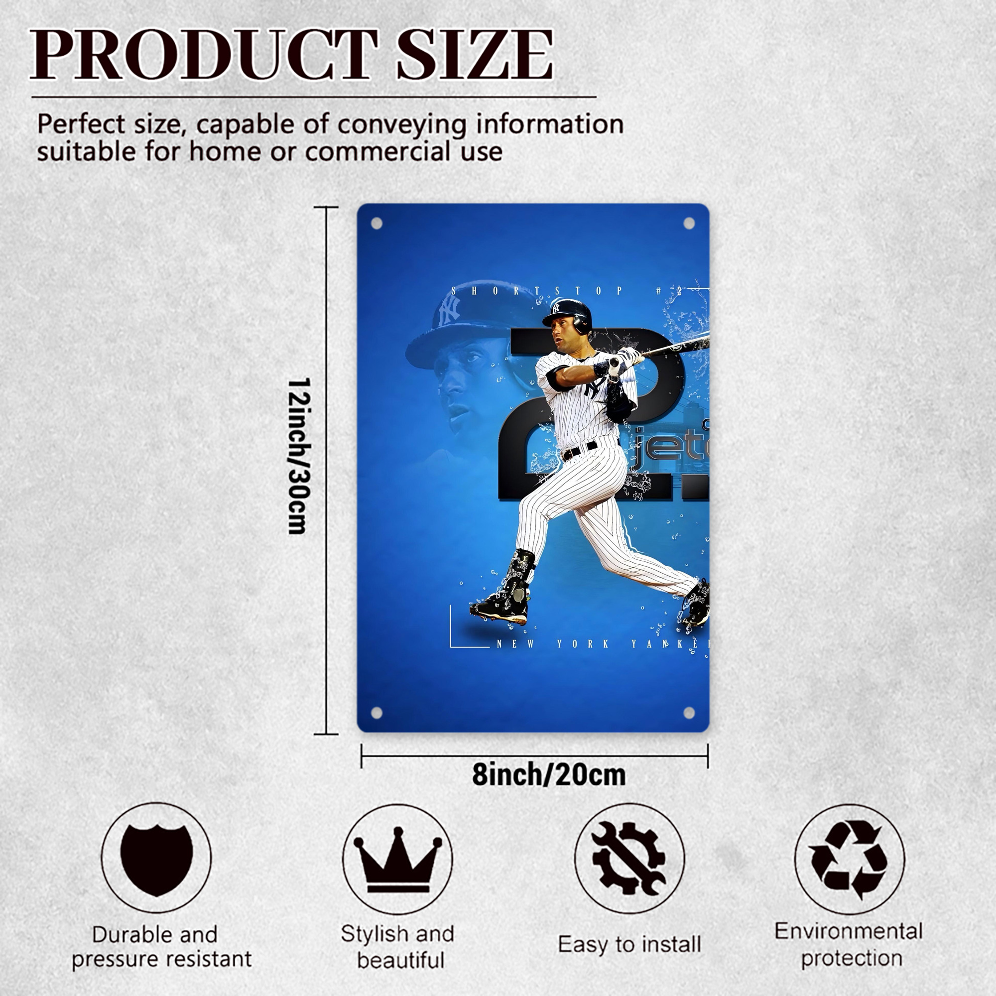 Derek Jeter 107 8x12inch Vertical Aluminum Sign - Durable Fade-Resistant Indoor/Outdoor Safety & Information Plaque For Office, Hotel, Restaurant, Bar, Public Spaces