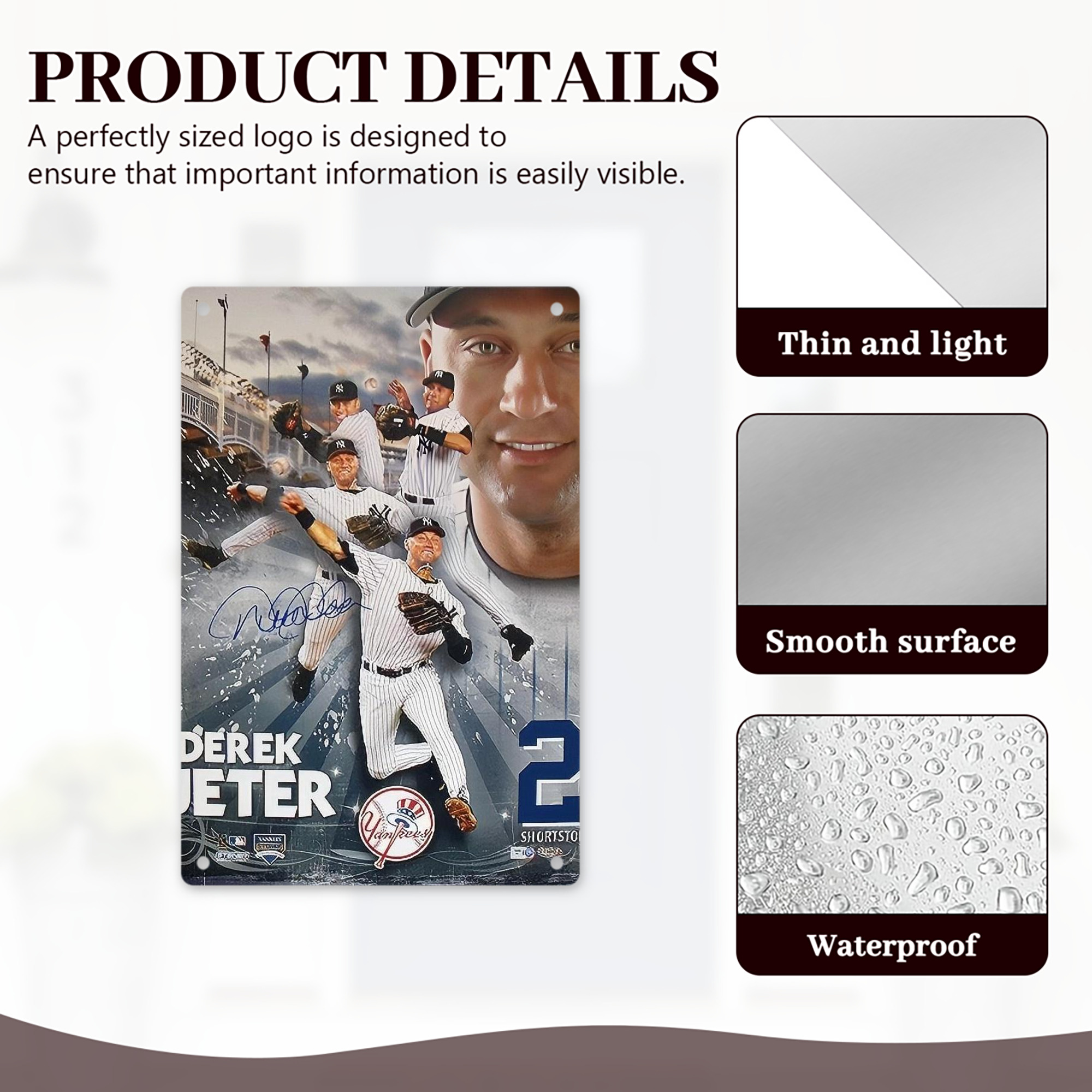 Derek Jeter 109 8x12inch Vertical Aluminum Sign - Durable Fade-Resistant Indoor/Outdoor Safety & Information Plaque For Office, Hotel, Restaurant, Bar, Public Spaces
