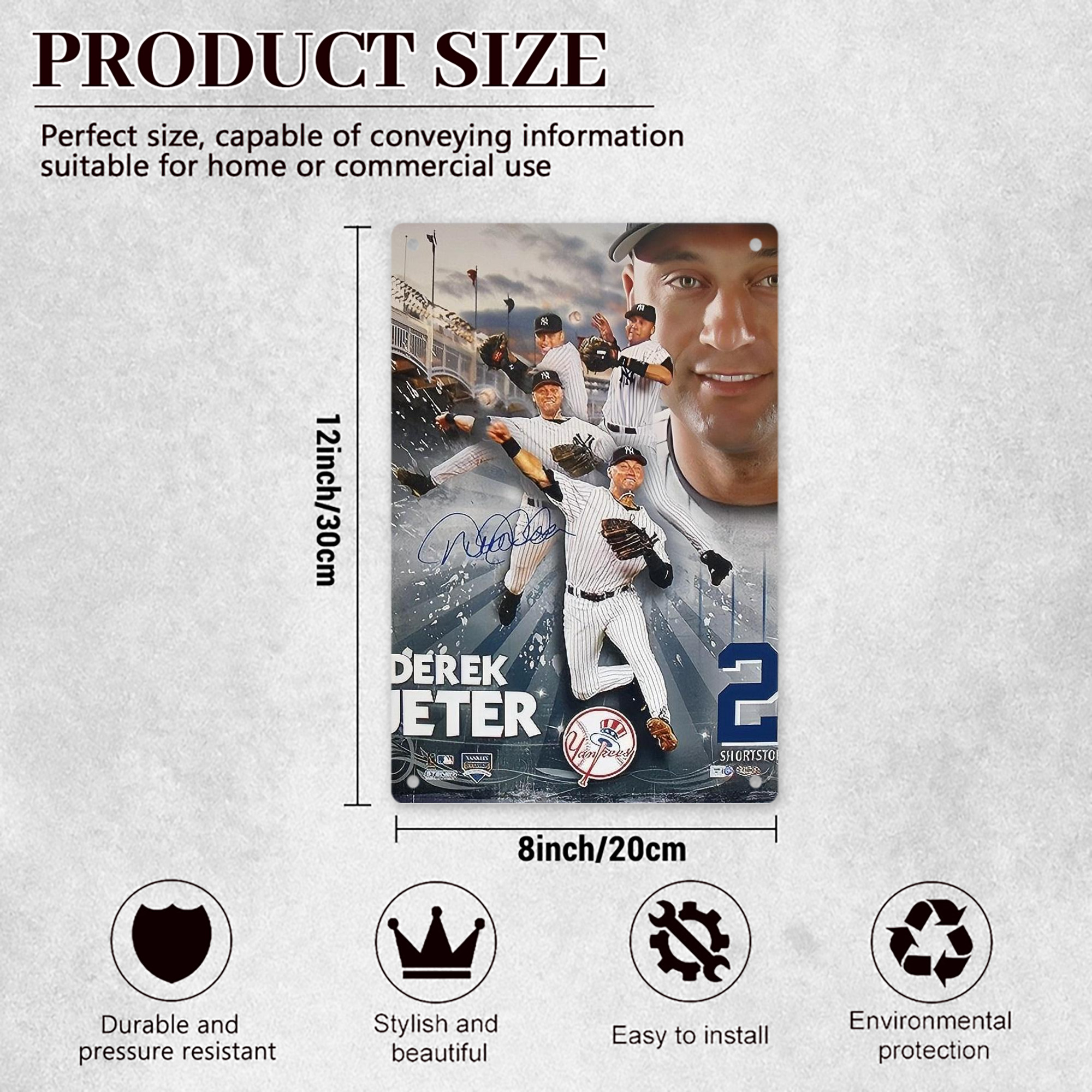 Derek Jeter 109 8x12inch Vertical Aluminum Sign - Durable Fade-Resistant Indoor/Outdoor Safety & Information Plaque For Office, Hotel, Restaurant, Bar, Public Spaces