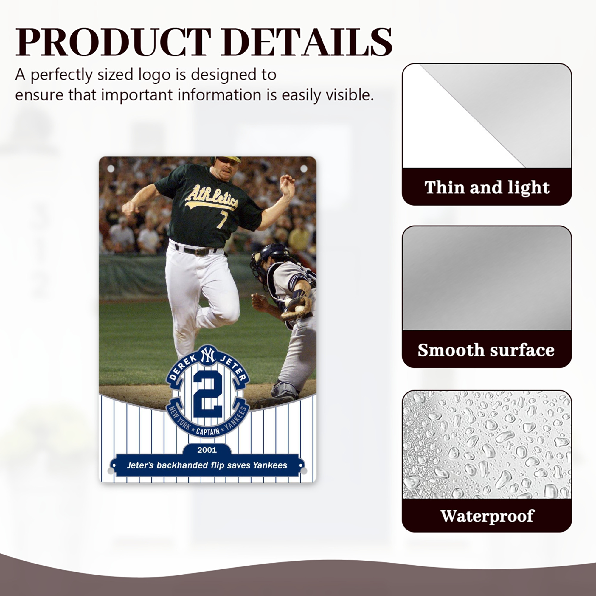 Derek Jeter 111 8x12inch Vertical Aluminum Sign - Durable Fade-Resistant Indoor/Outdoor Safety & Information Plaque For Office, Hotel, Restaurant, Bar, Public Spaces