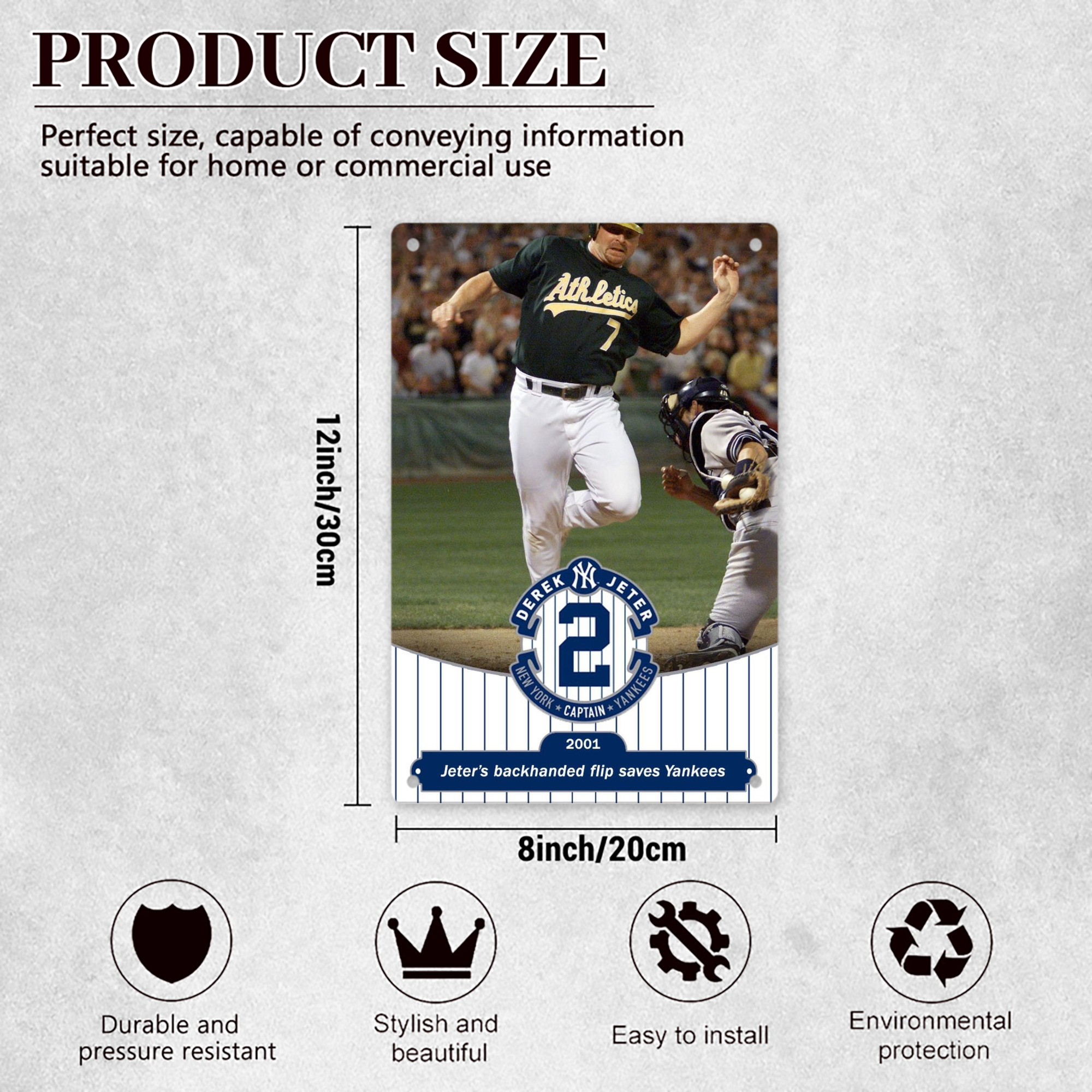 Derek Jeter 111 8x12inch Vertical Aluminum Sign - Durable Fade-Resistant Indoor/Outdoor Safety & Information Plaque For Office, Hotel, Restaurant, Bar, Public Spaces