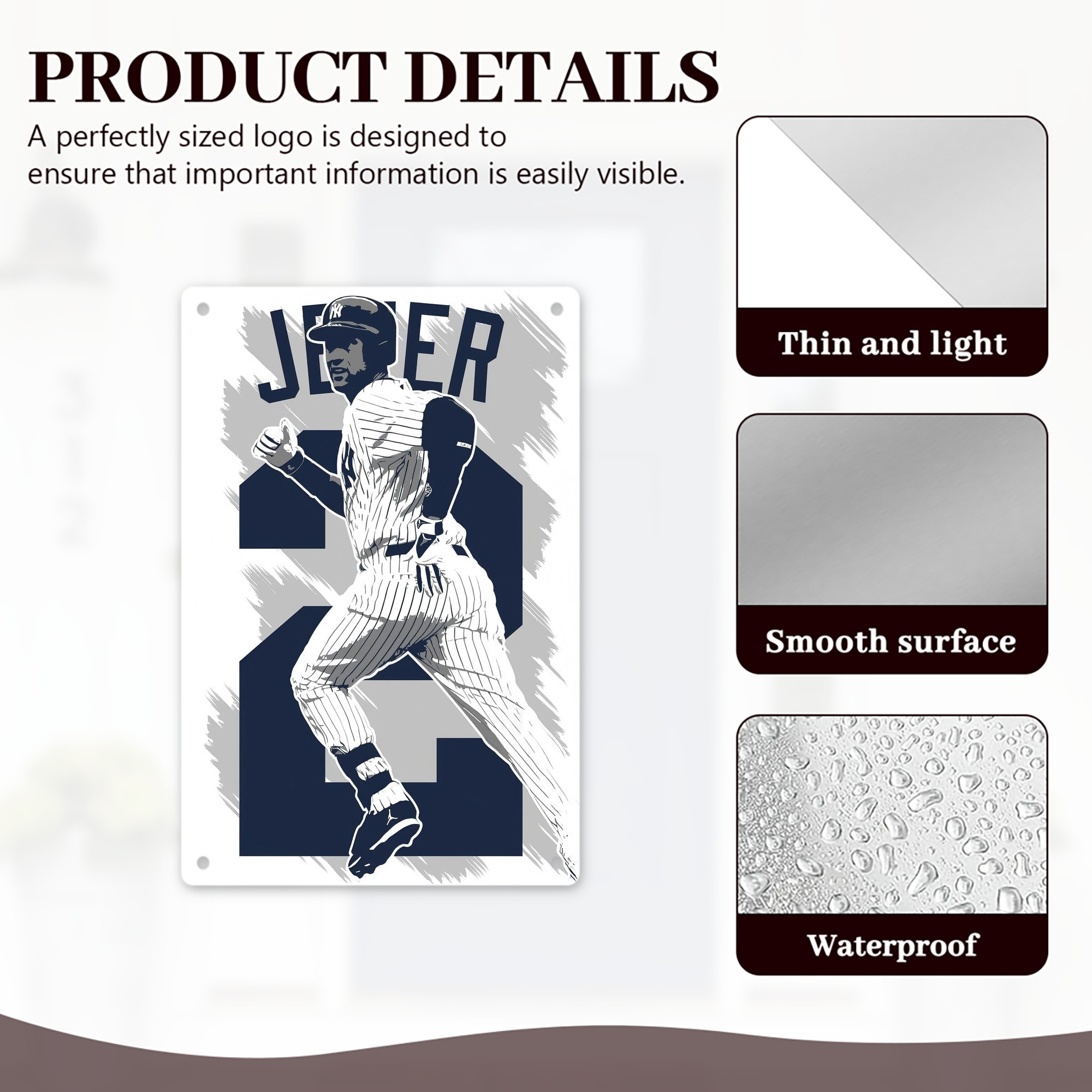 Derek Jeter 113 8x12inch Vertical Aluminum Sign - Durable Fade-Resistant Indoor/Outdoor Safety & Information Plaque For Office, Hotel, Restaurant, Bar, Public Spaces