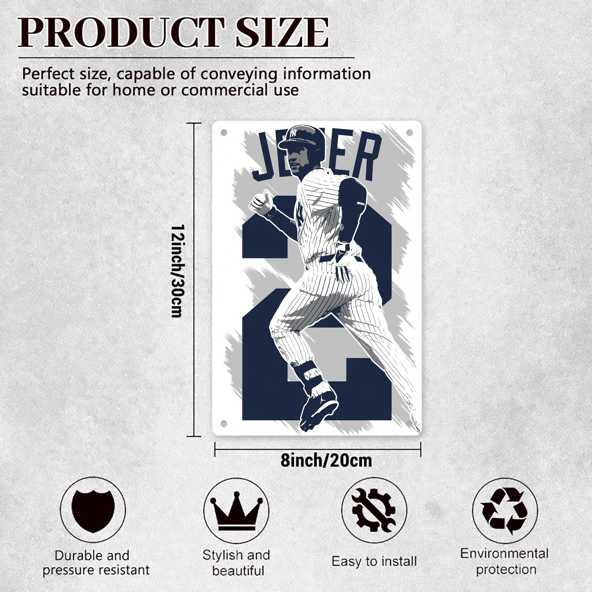 Derek Jeter 113 8x12inch Vertical Aluminum Sign - Durable Fade-Resistant Indoor/Outdoor Safety & Information Plaque For Office, Hotel, Restaurant, Bar, Public Spaces