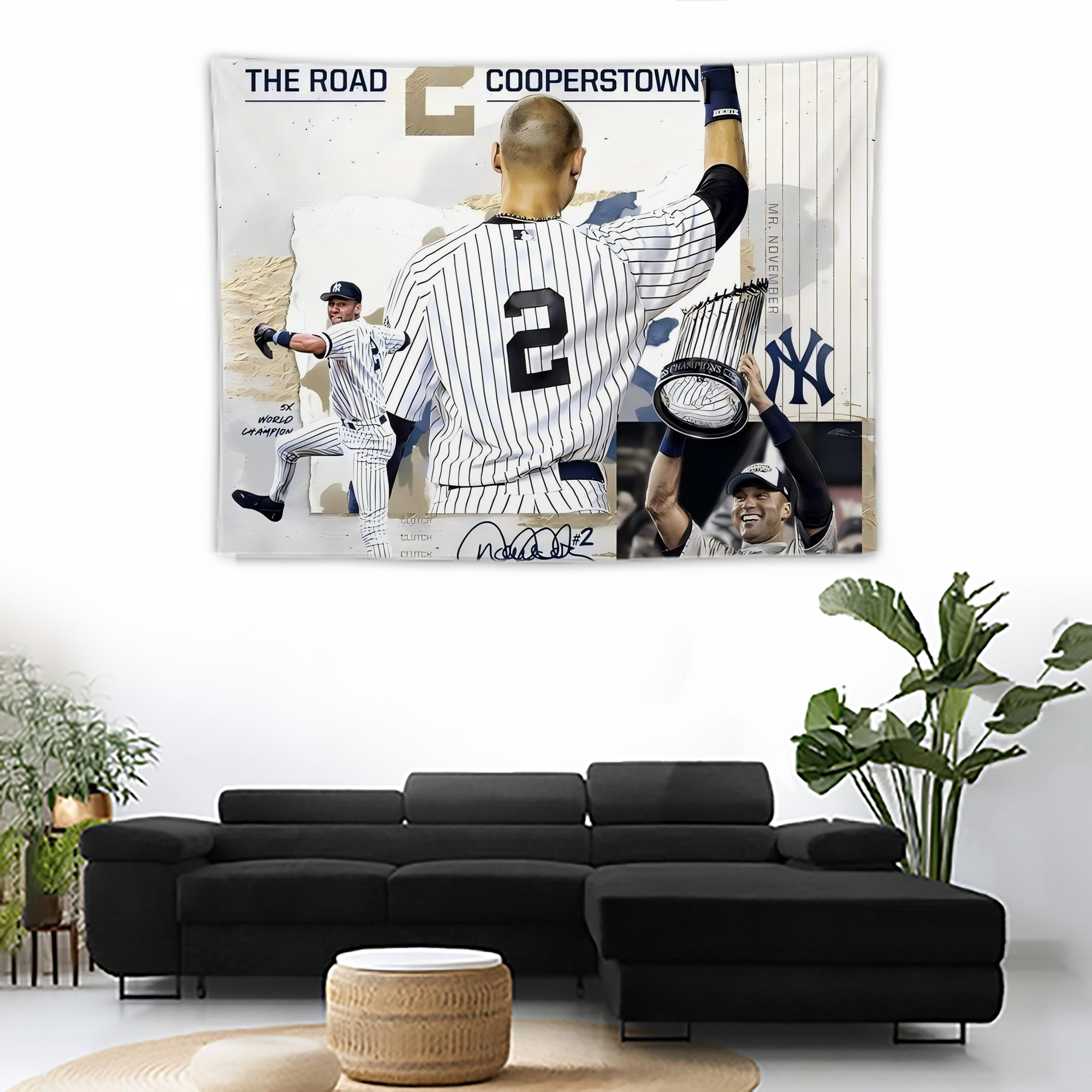 Derek Jeter 58 Wall Tapestry For Bedroom Aesthetic – Boho Style Polyester Fabric Wall Hanging With Hooks – 60 X 90 Inch Large Size, Lightweight, Durable, Easy To Hang