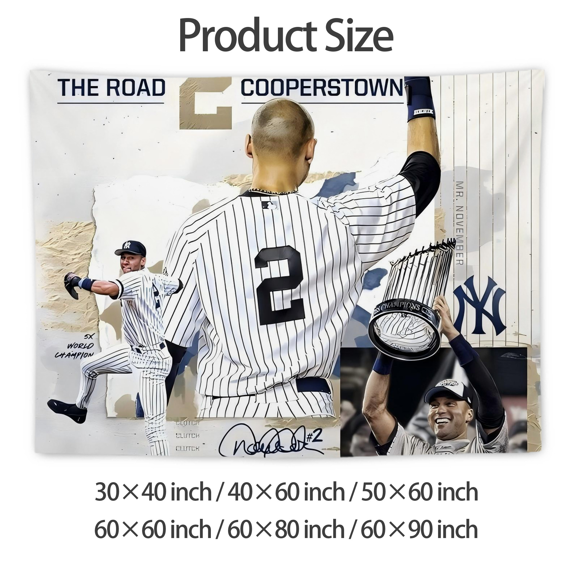Derek Jeter 58 Wall Tapestry For Bedroom Aesthetic – Boho Style Polyester Fabric Wall Hanging With Hooks – 60 X 90 Inch Large Size, Lightweight, Durable, Easy To Hang